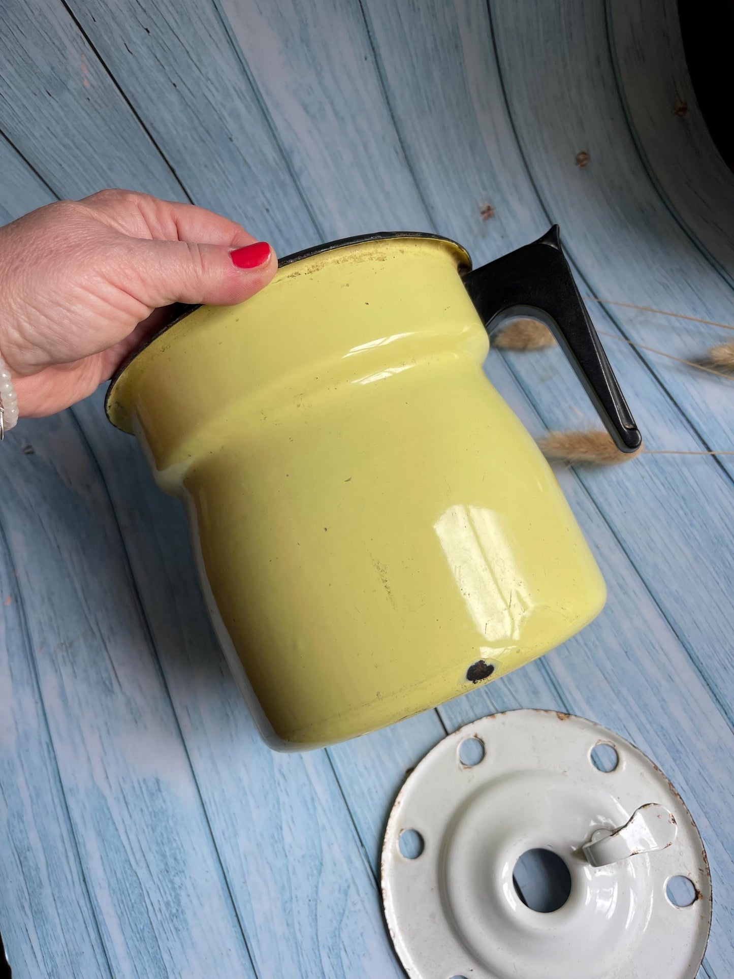 1920s/1930s AUBECQ Yellow & White Enamel Milk Boiler – French Kitchenalia