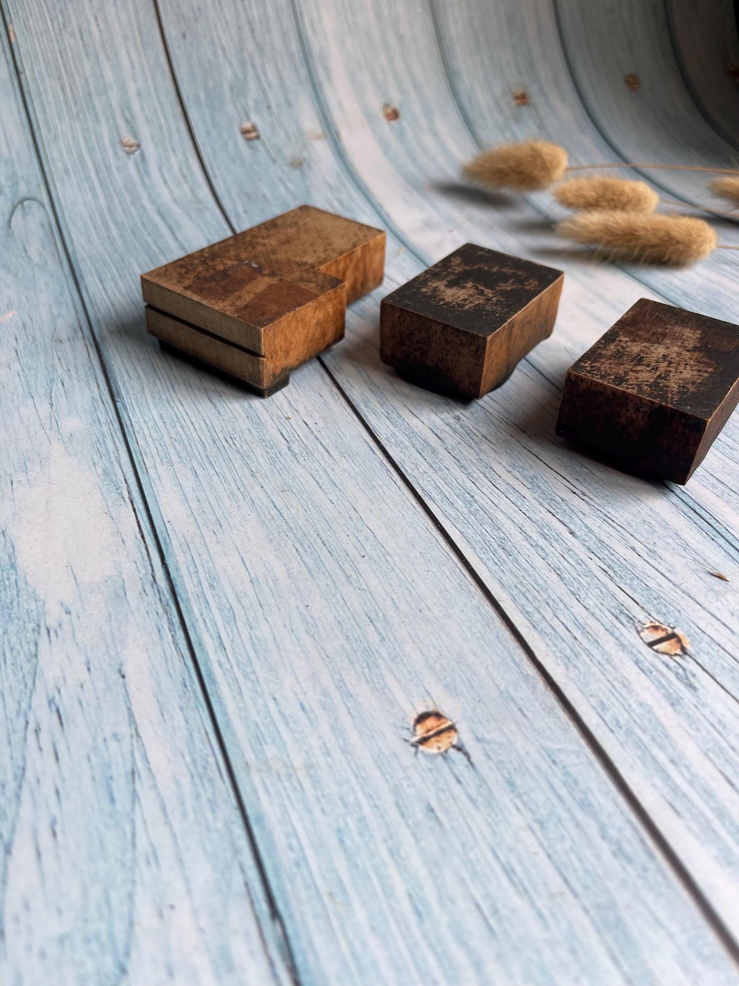 Set of Three Vintage Wooden Print Blocks / 5 6 and L