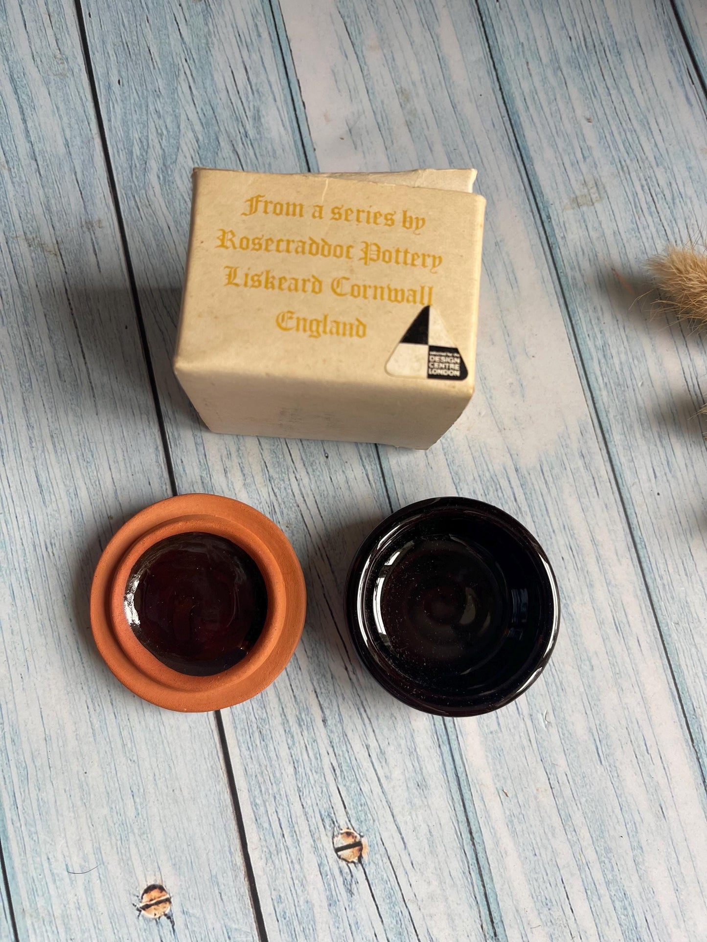 Vintage Flower Design Terracotta Butter Mould Made by Rosecraddoc Pottery, Liskeard, Cornwall, England in Original Box