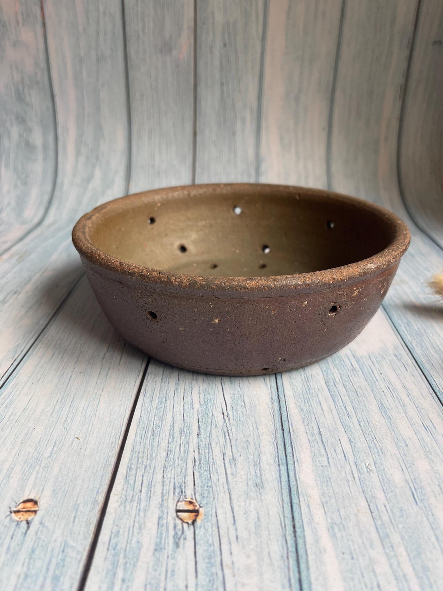 Antique French Earthenware Flat Cheese Strainer / Faisselle — Rustic Kitchen Decor / Berry Drainer / Trinket Dishe