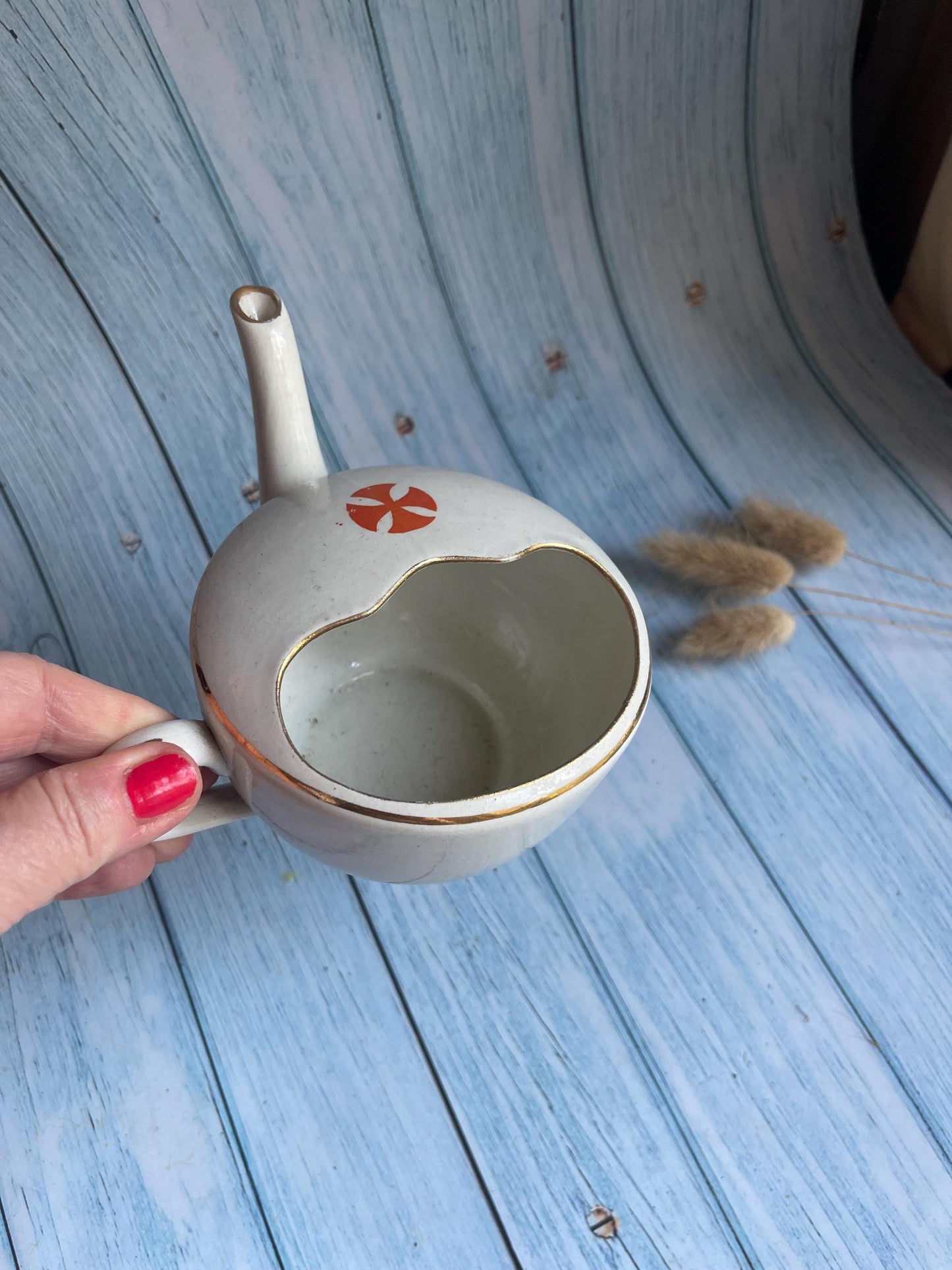 Maw & Sons Antique Maltese Red Cross Ceramic Invalid Feeder Cup with Handle and Spout 1914 - 1930s