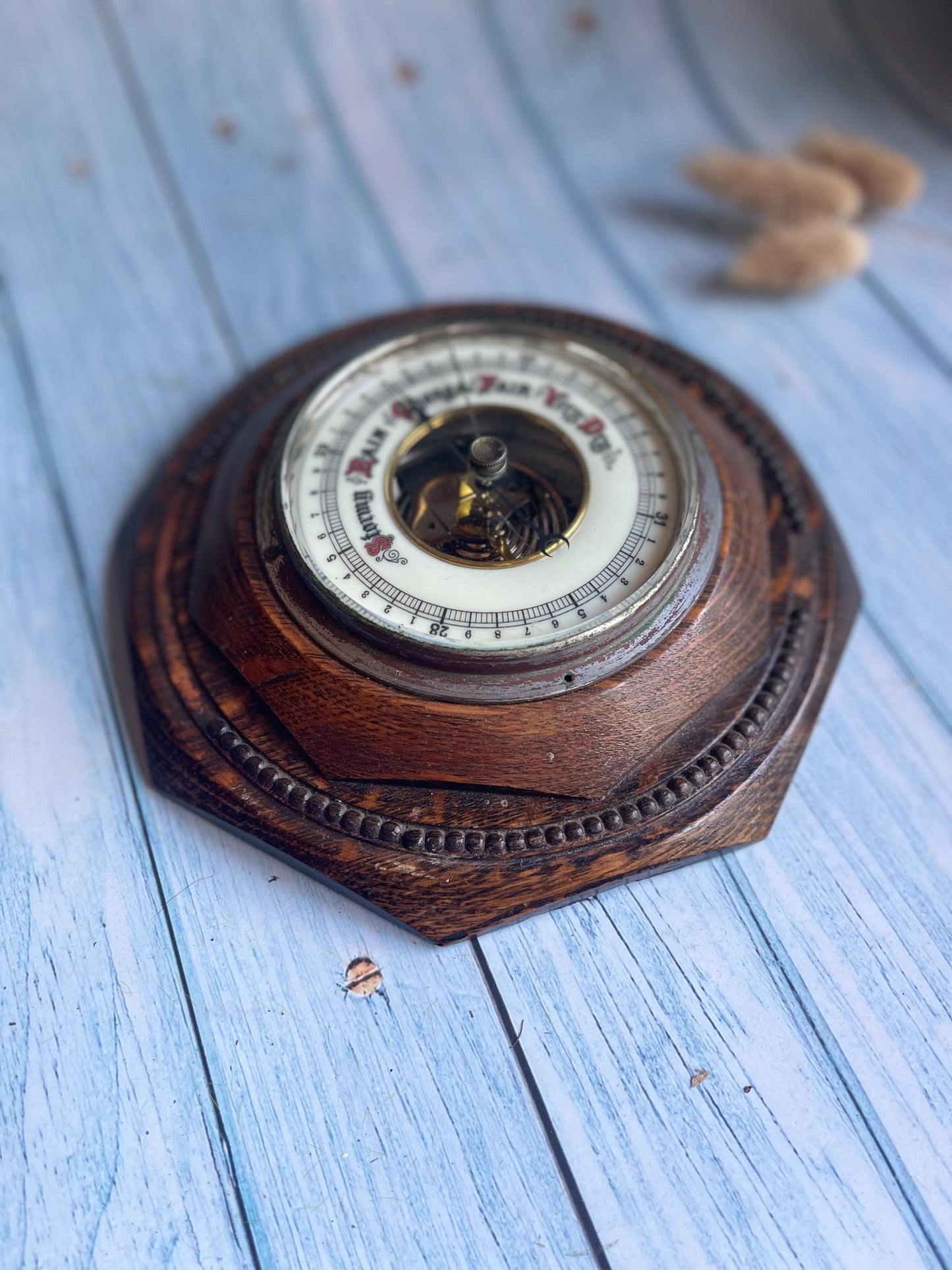 Edwardian Aneroid Barometer in Hexagonal Oak Frame – Possibly German