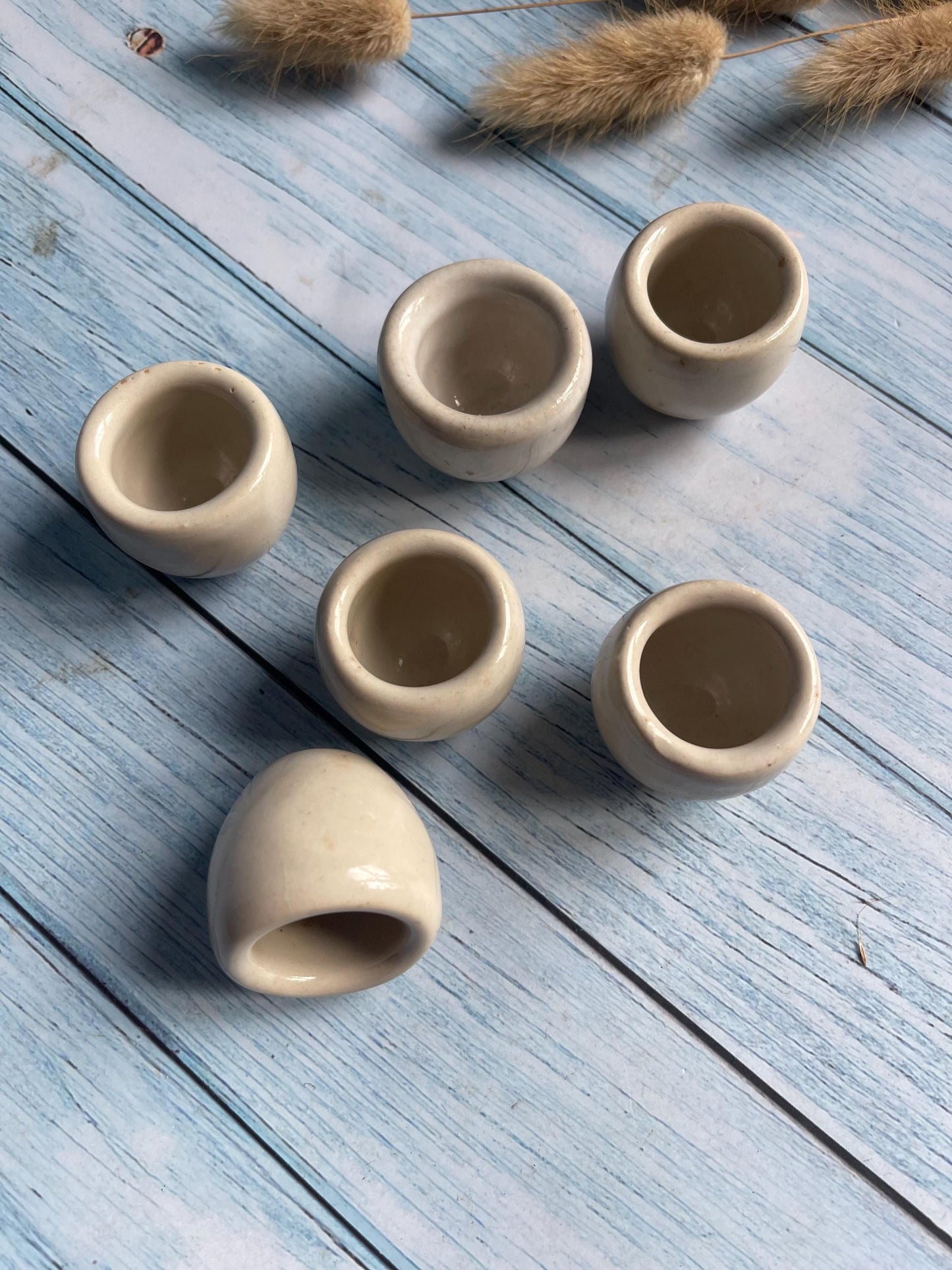 Set of Six Vintage French Stoneware Hand-Thrown Escargot / Snail Pots — c. 1930s