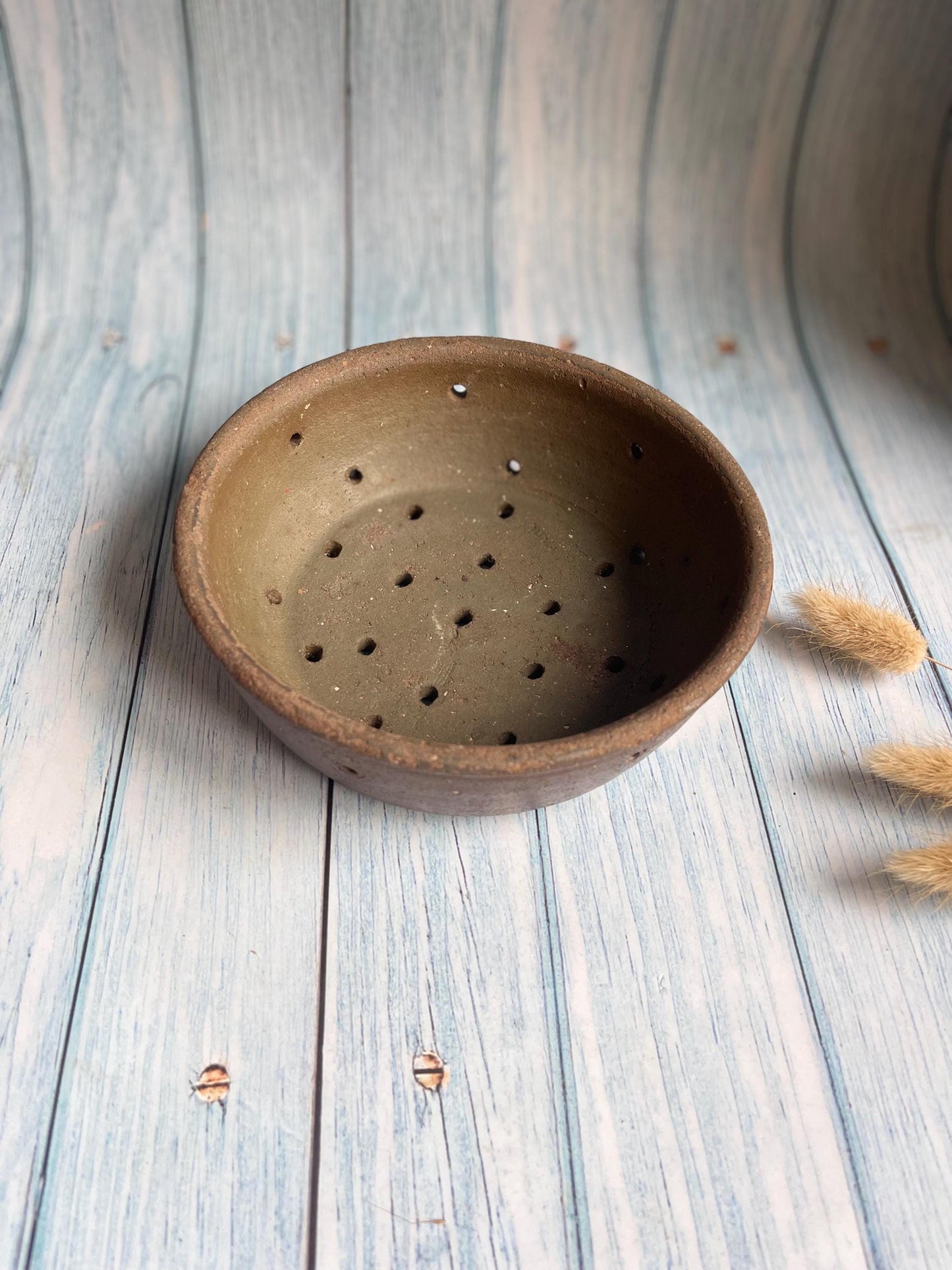 Antique French Earthenware Flat Cheese Strainer / Faisselle — Rustic Kitchen Decor / Berry Drainer / Trinket Dishe