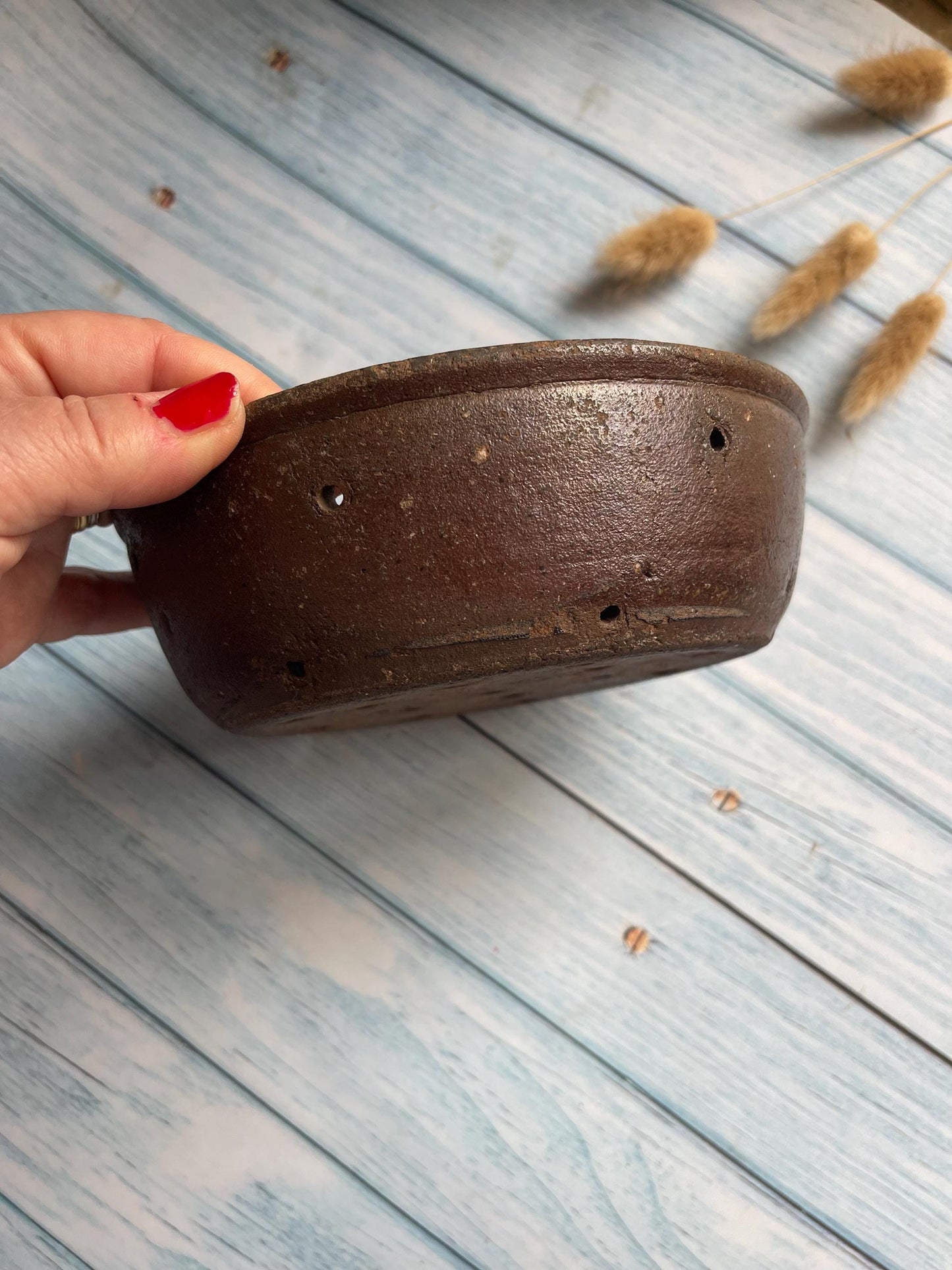Antique French Earthenware Flat Cheese Strainer / Faisselle — Rustic Kitchen Decor / Berry Drainer / Trinket Dishe
