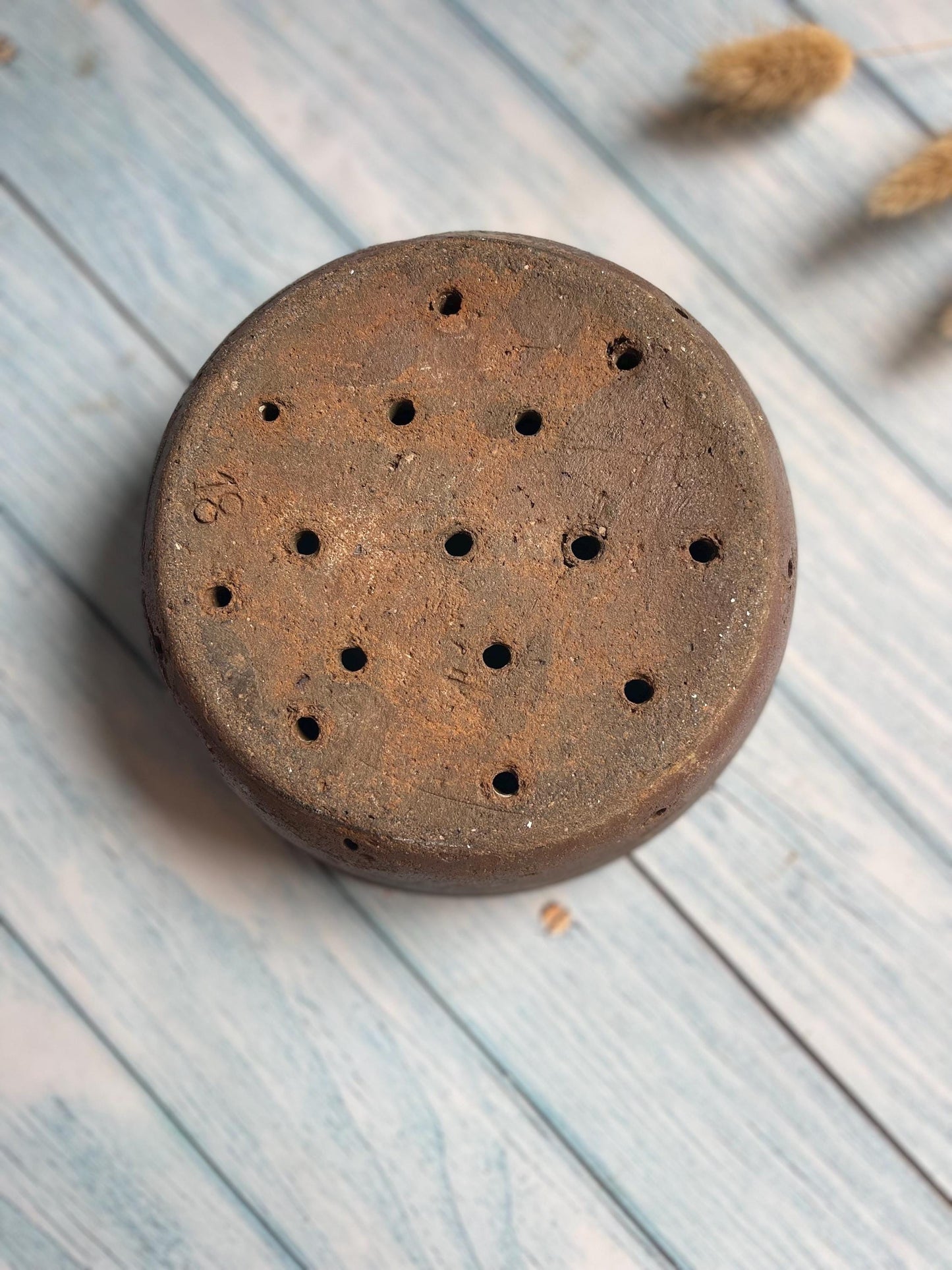 Antique French Earthenware Flat Cheese Strainer / Faisselle — Rustic Kitchen Decor / Berry Drainer / Trinket Dishe