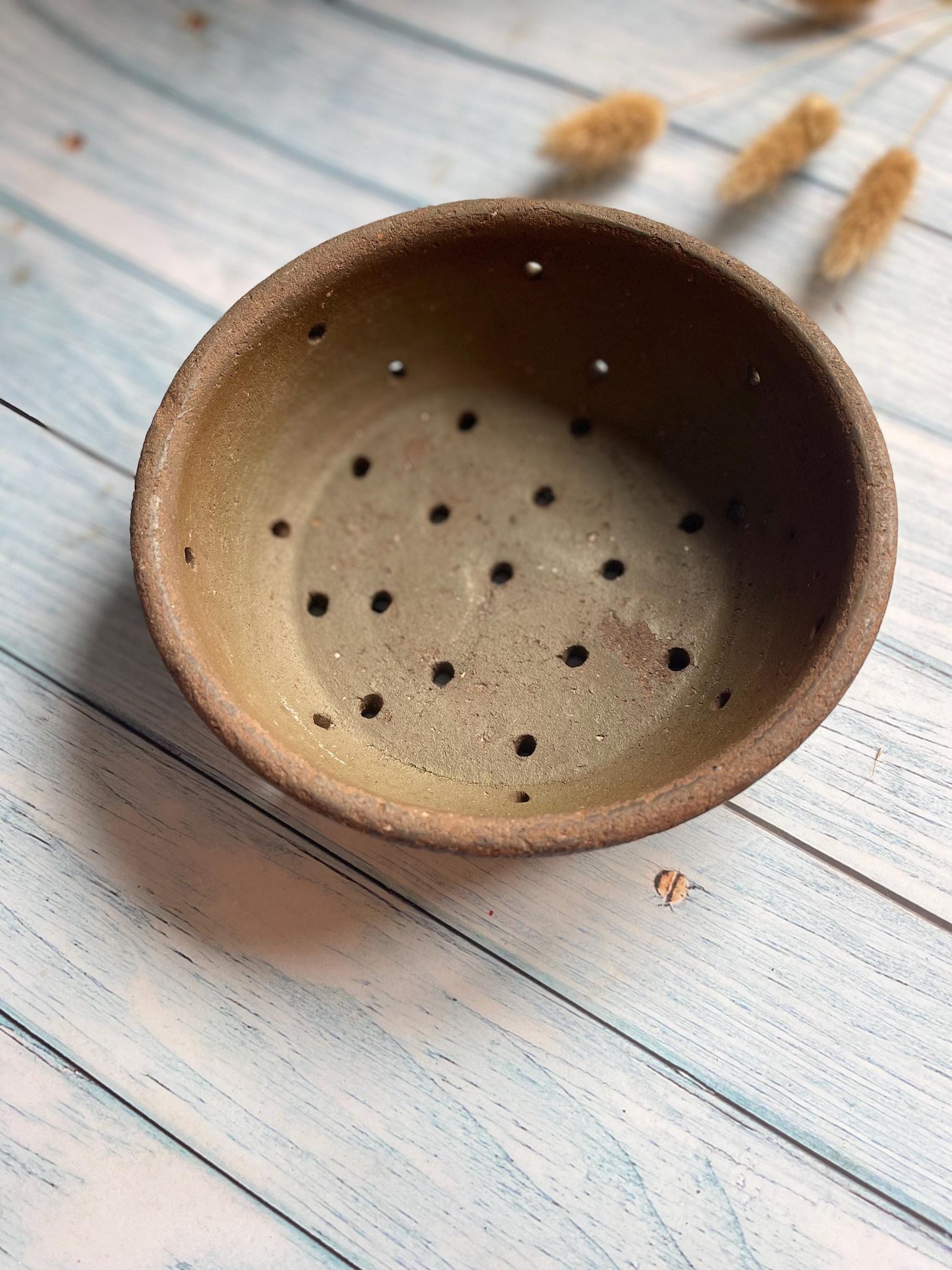 Antique French Earthenware Flat Cheese Strainer / Faisselle — Rustic Kitchen Decor / Berry Drainer / Trinket Dishe