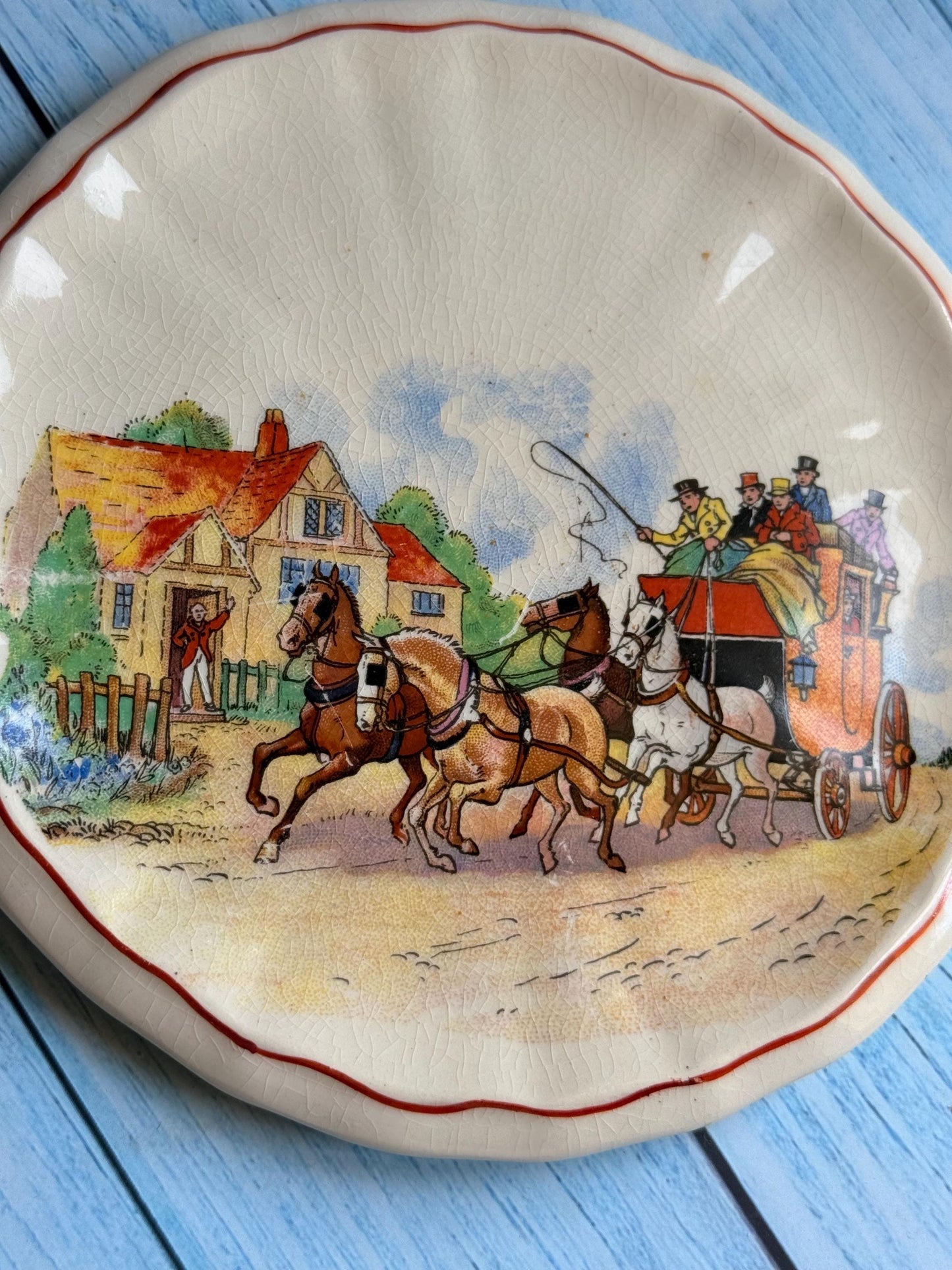 Vintage Swinnertons Staffordshire Plate: Coaching Days Pot Stand (1930)