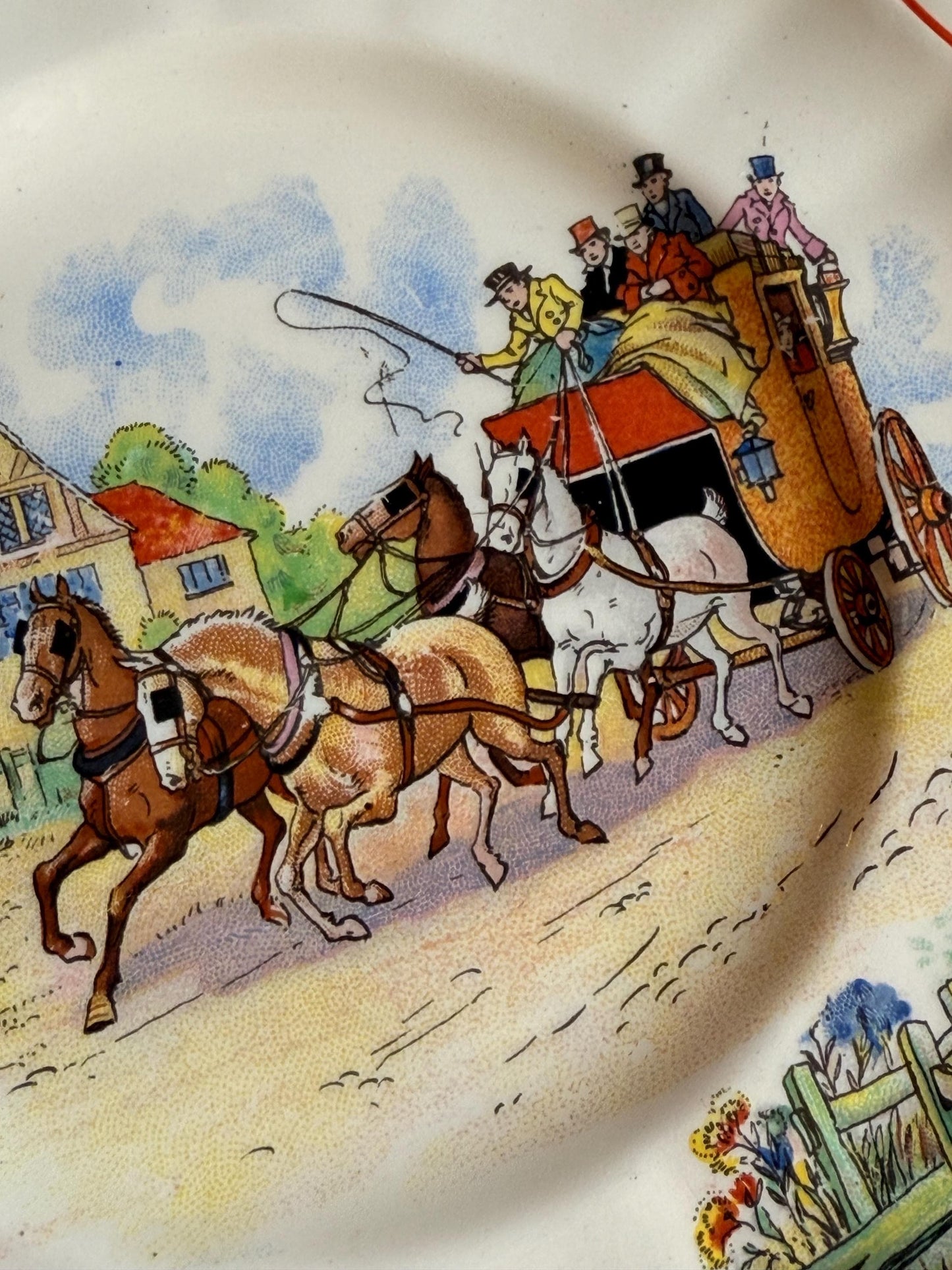 Swinnertons Coaching Days Set of Six Tea Plates: English Staffordshire Hampton Ivory, 1930