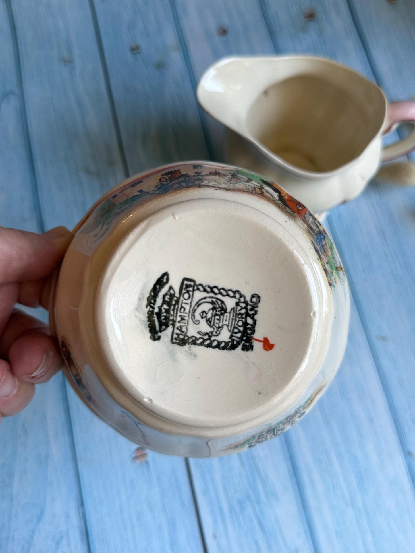 Vintage Swinnertons Sugar Bowl and Creamer Set: Coaching Days English Staffordshire, 1930