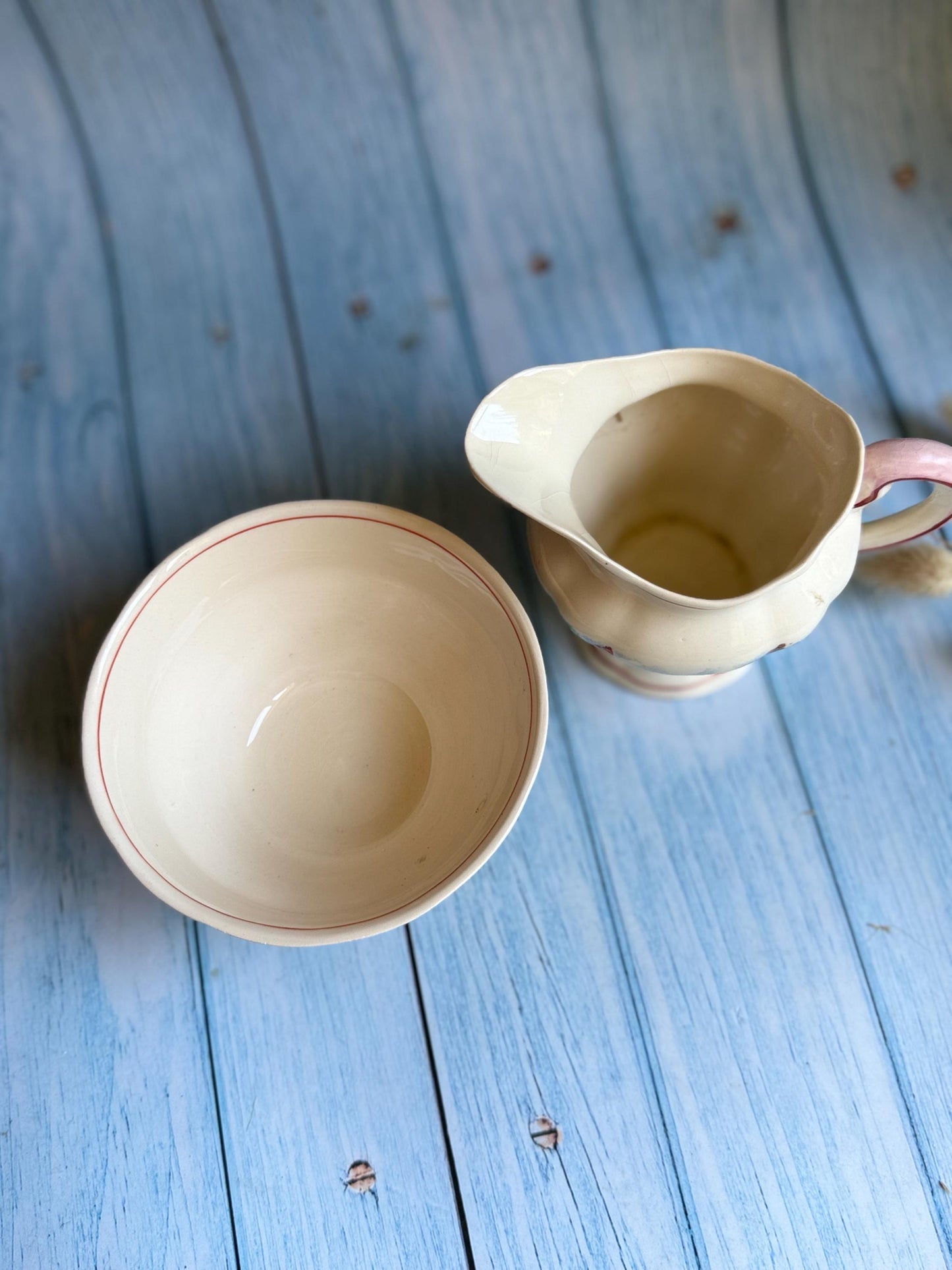 Vintage Swinnertons Sugar Bowl and Creamer Set: Coaching Days English Staffordshire, 1930