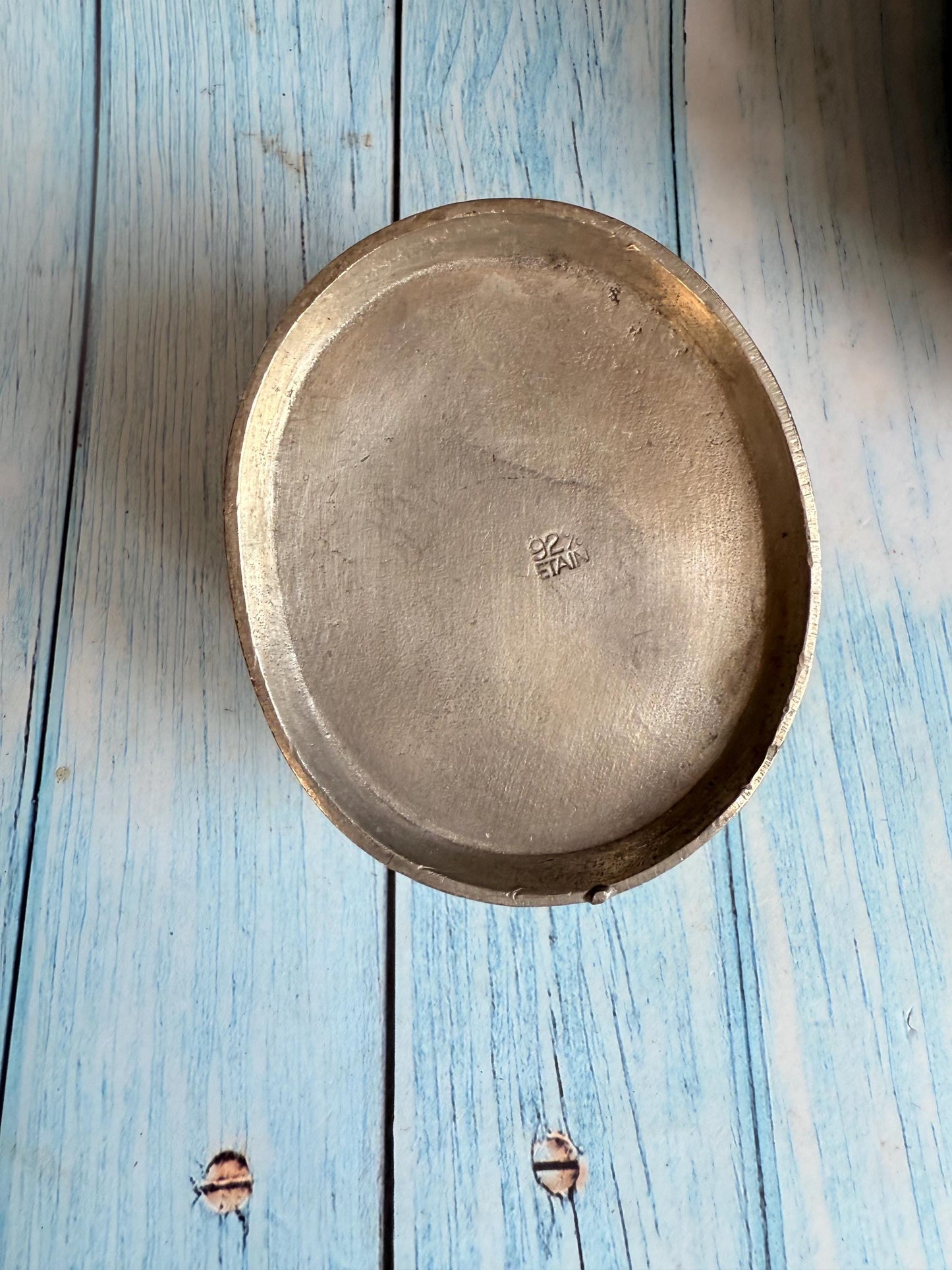 Antique Art Nouveau French Pewter Trinket Lidded Pot with Fruit Detail