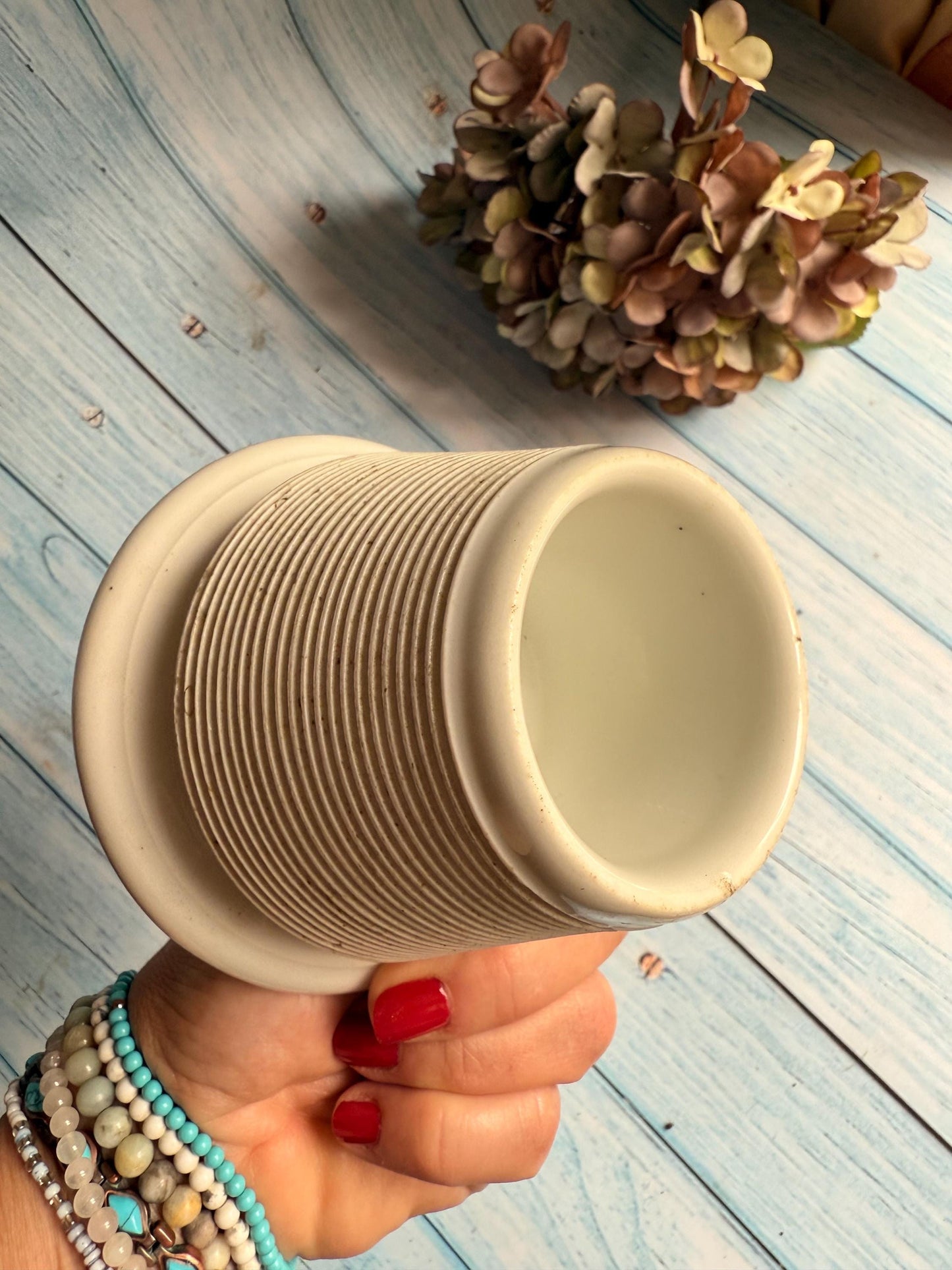 Antique French Bistro Pyrogene or Match Striker / Ribbed White Ironstone