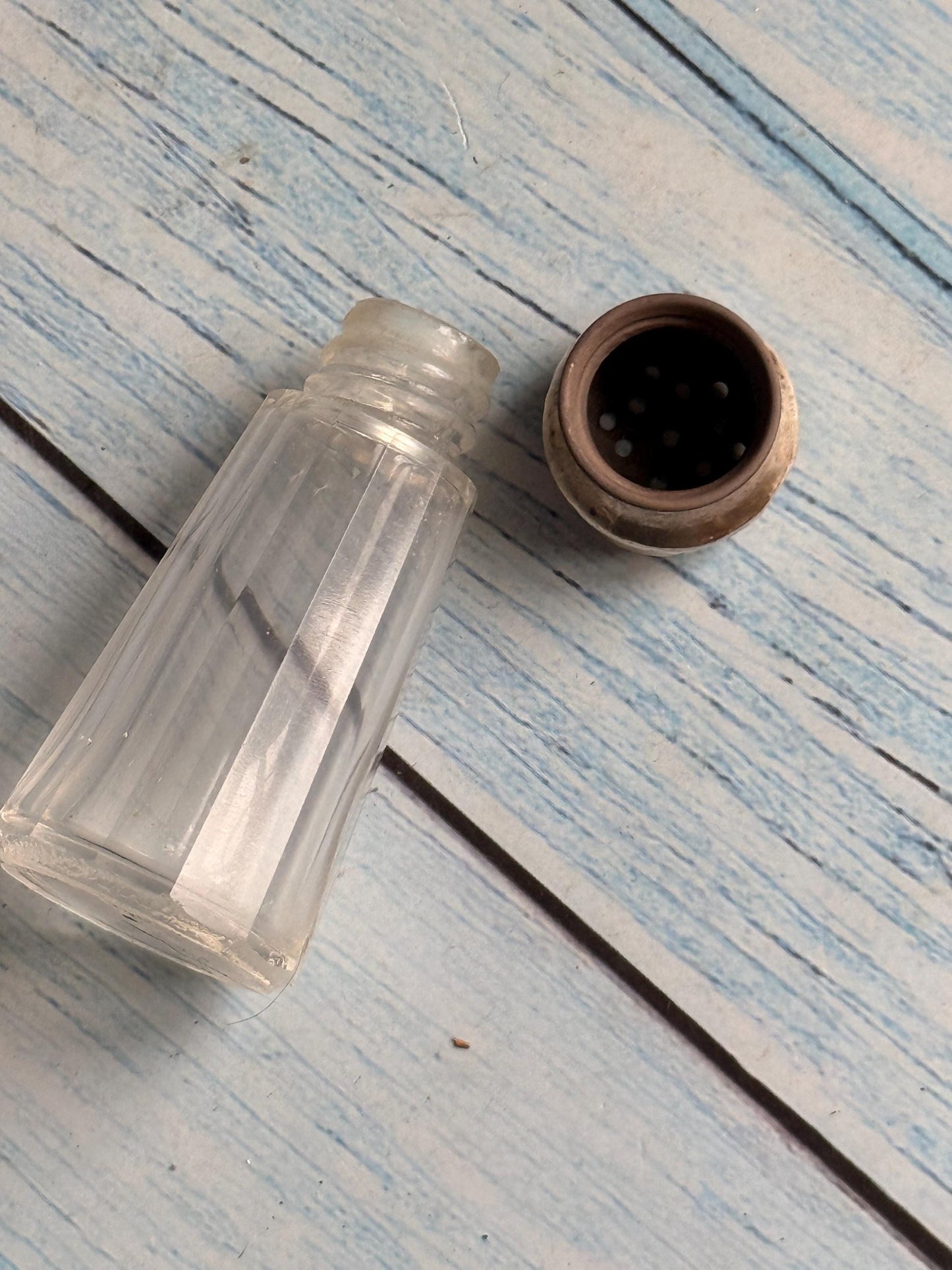 Antique French Single Glass Salt with Silver Plated Lid
