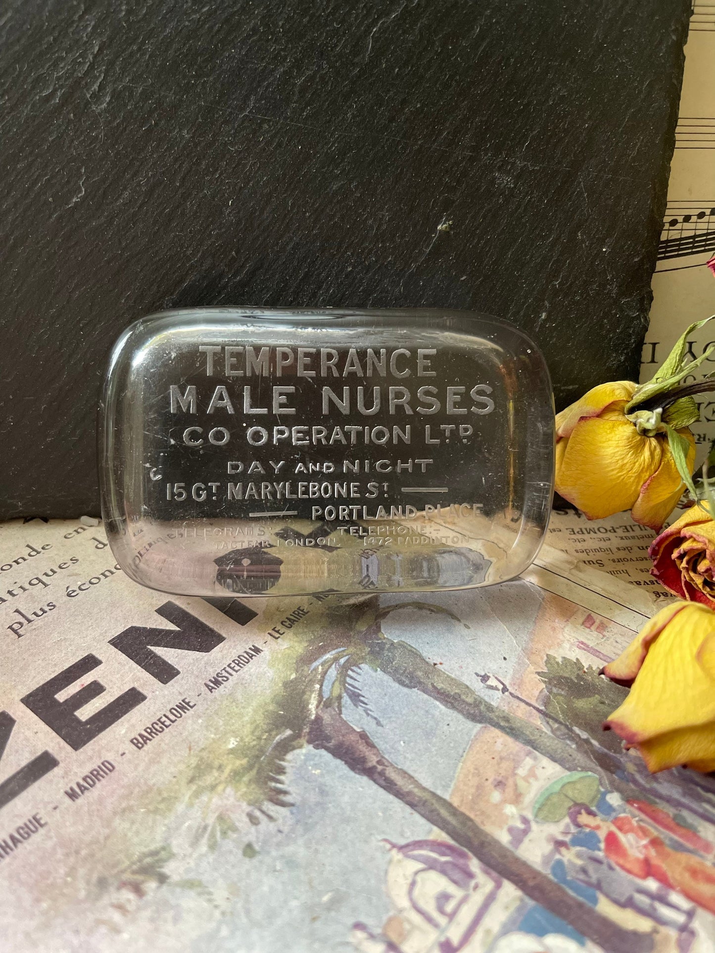 Antique Temperance Male Nurses Co Operation Ltd Advertising Paperweight