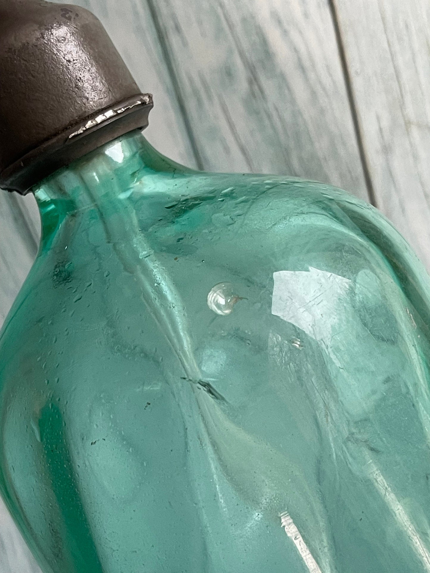Antique Aqua Blue Green French Durafort & Fils Paris Glass Soda Syphon with Pewter Spout / Etain Sans Plomb