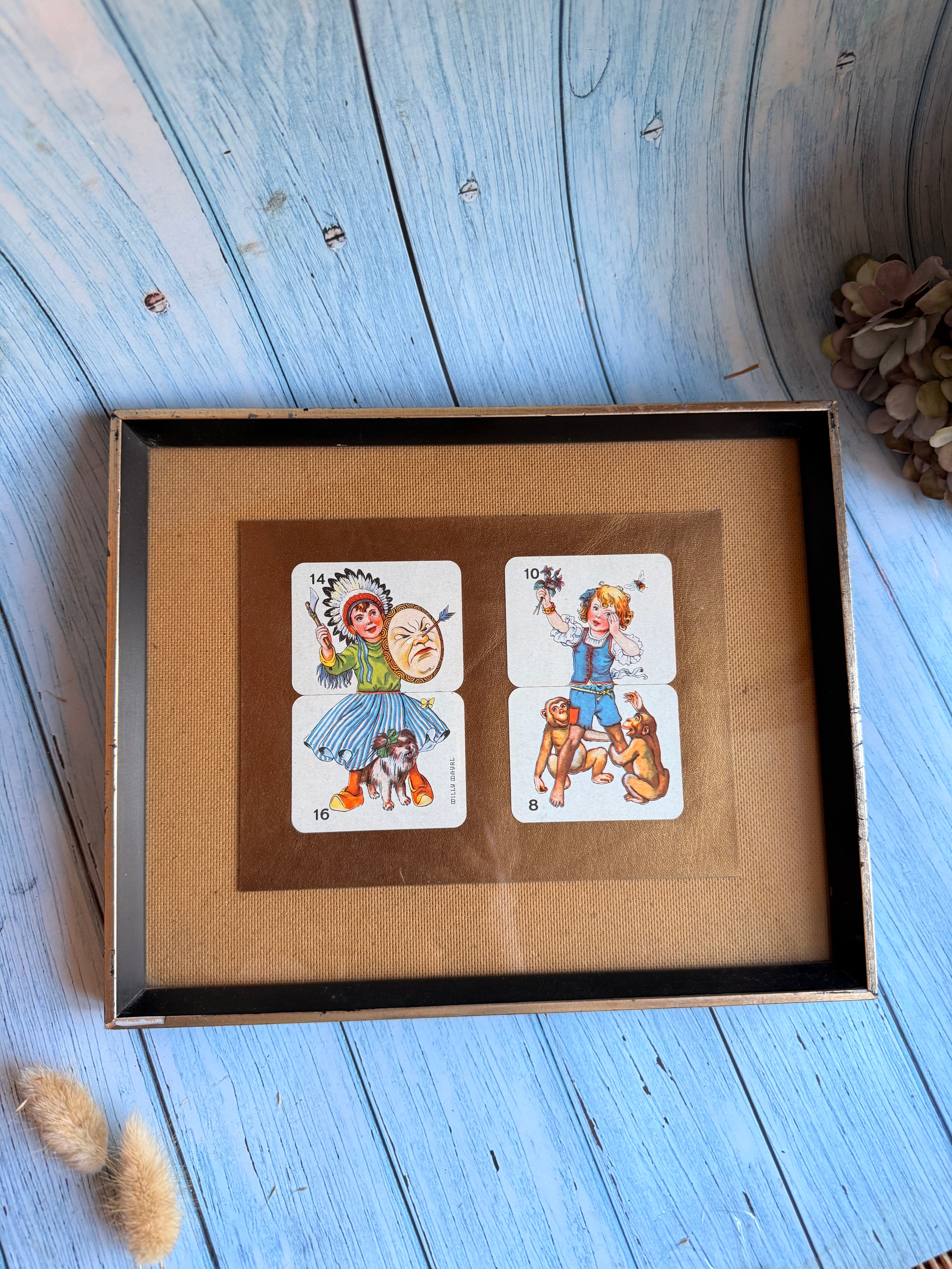 Framed Pair of Vintage Top and Tail Willy Mayrl Playing Cards