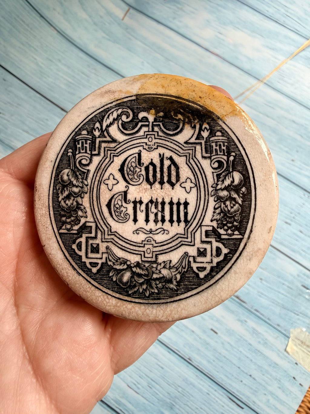 Victorian Cold Cream Ironstone Ointment Pot Lid