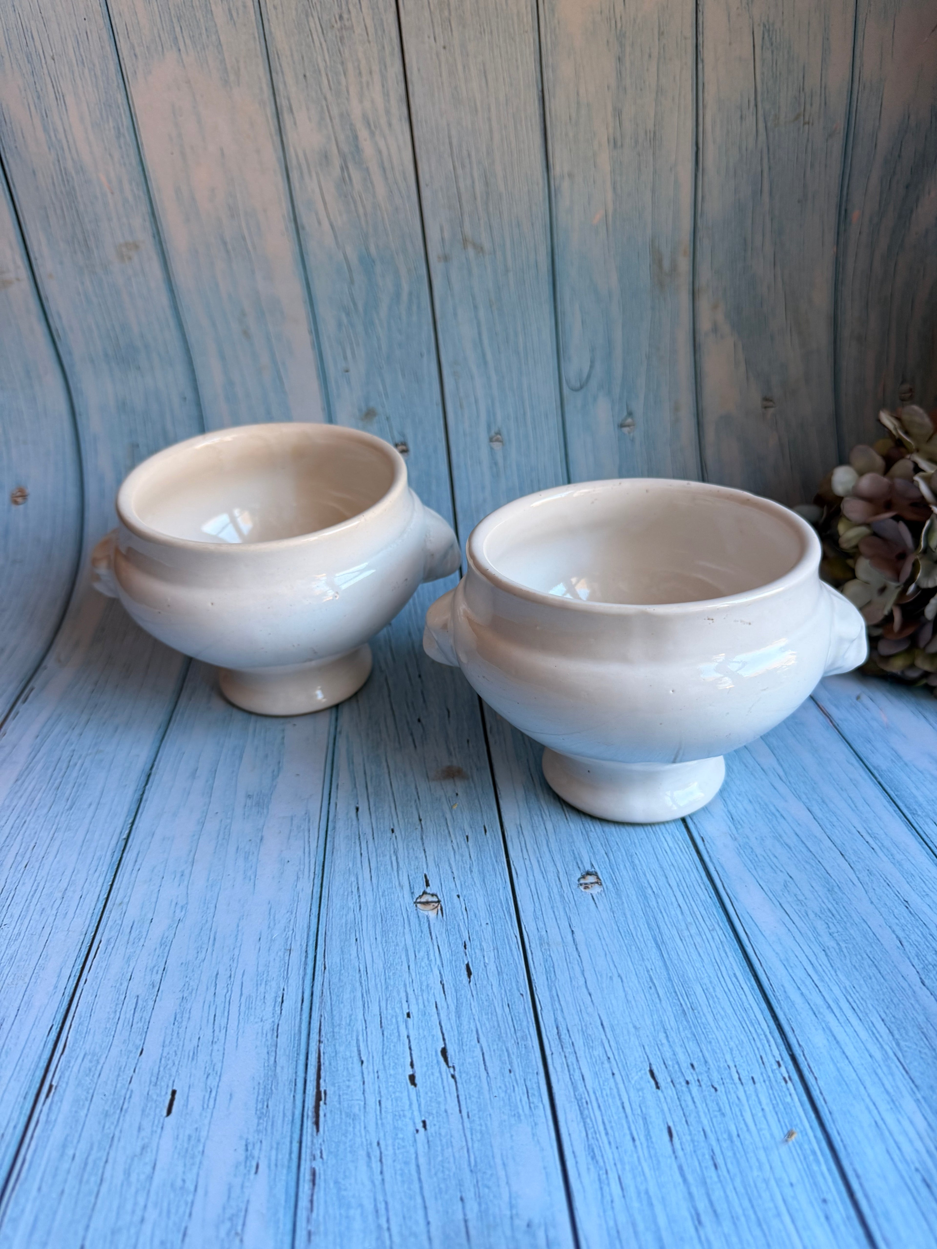 Pair of Vintage French Lion Head Soup Bowls