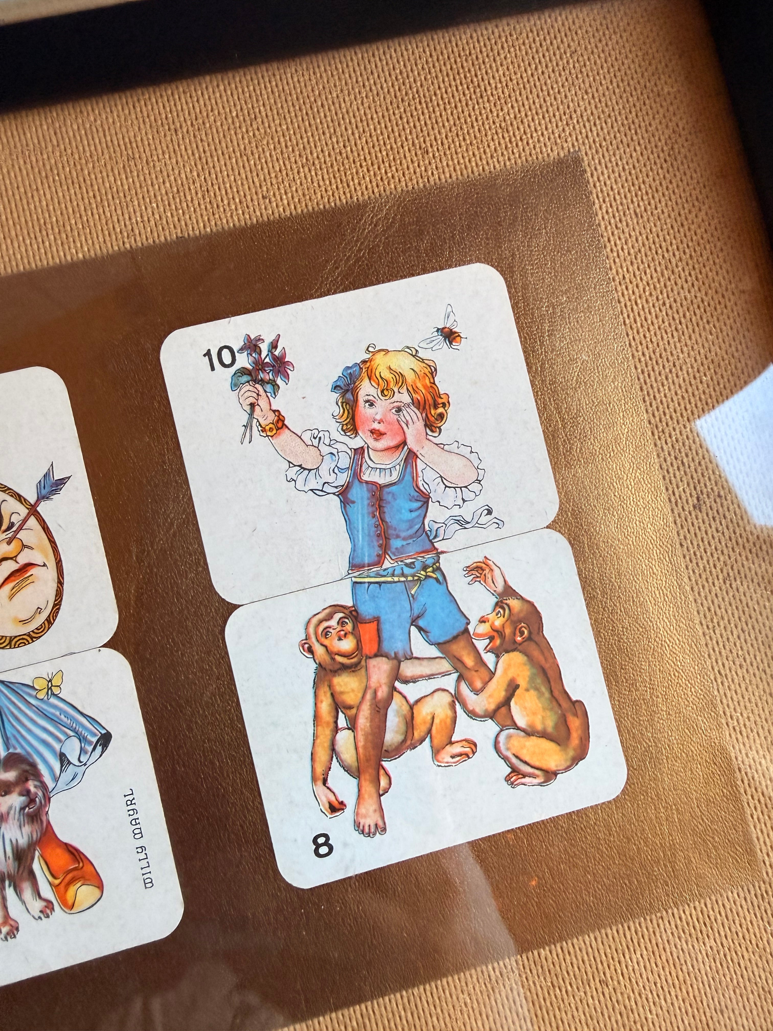 Framed Pair of Vintage Top and Tail Willy Mayrl Playing Cards