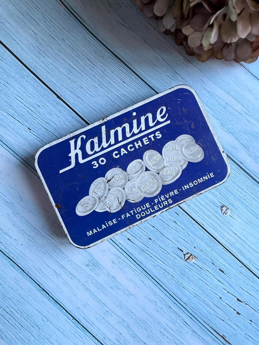 Vintage French Kalmine Tablet Chemist Tin / Blue and White Advertising