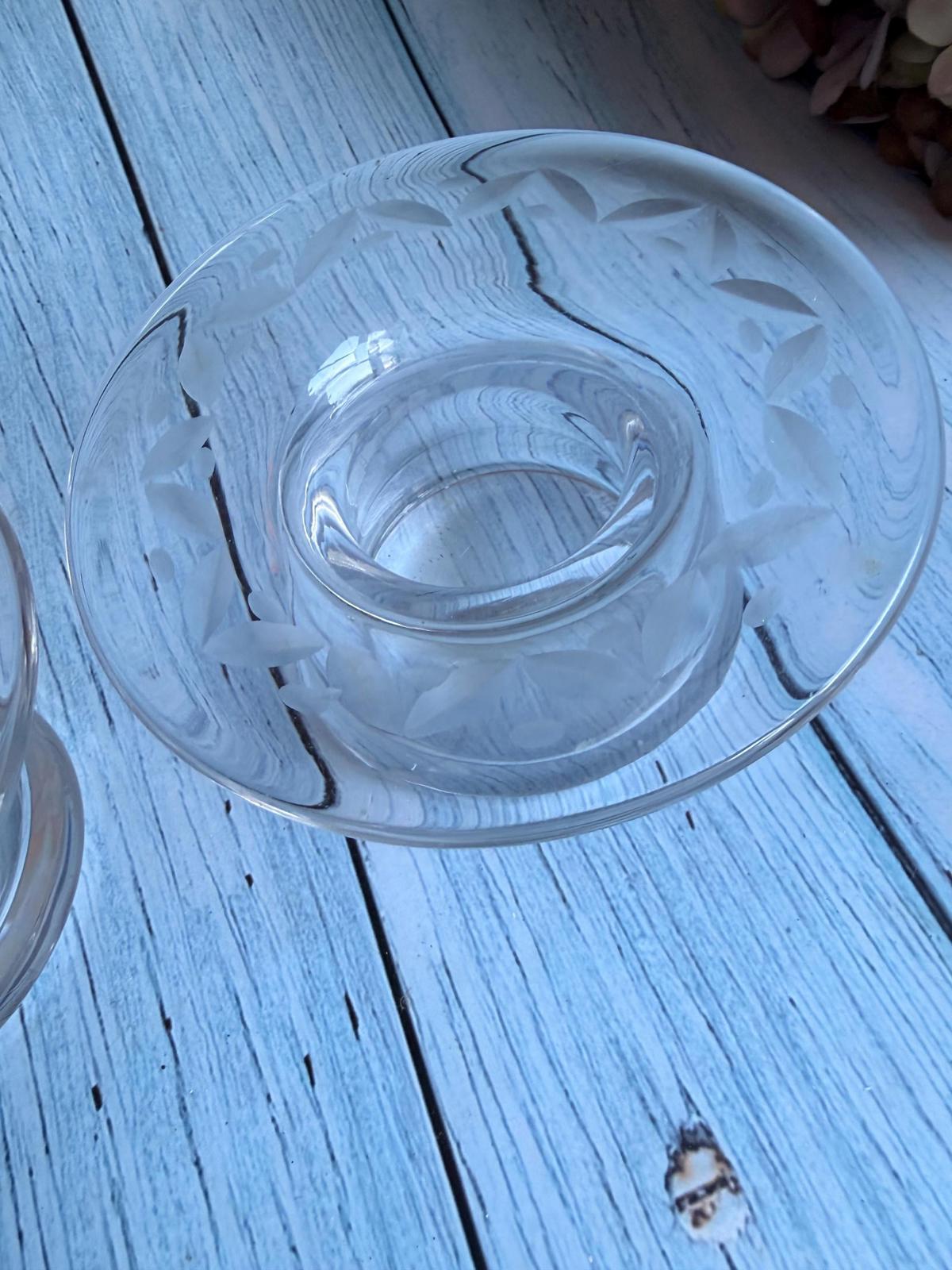 Pair of Etched Glass Stuart Crystal Candle Holders