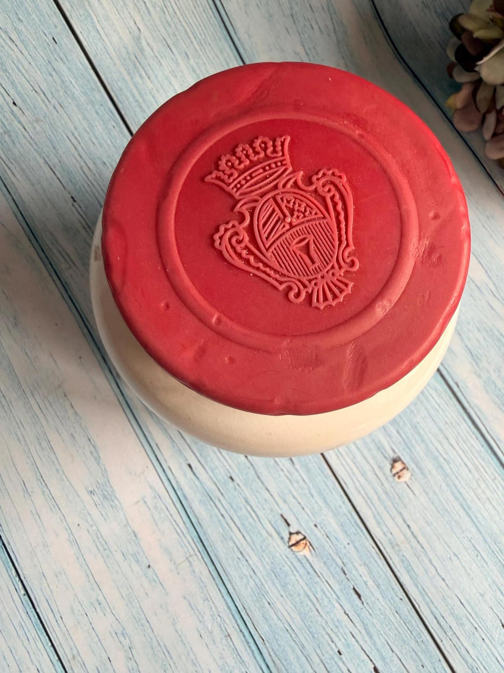 French Stoneware Moutarde du Temeraire Mustard Pot with Plastic Lid