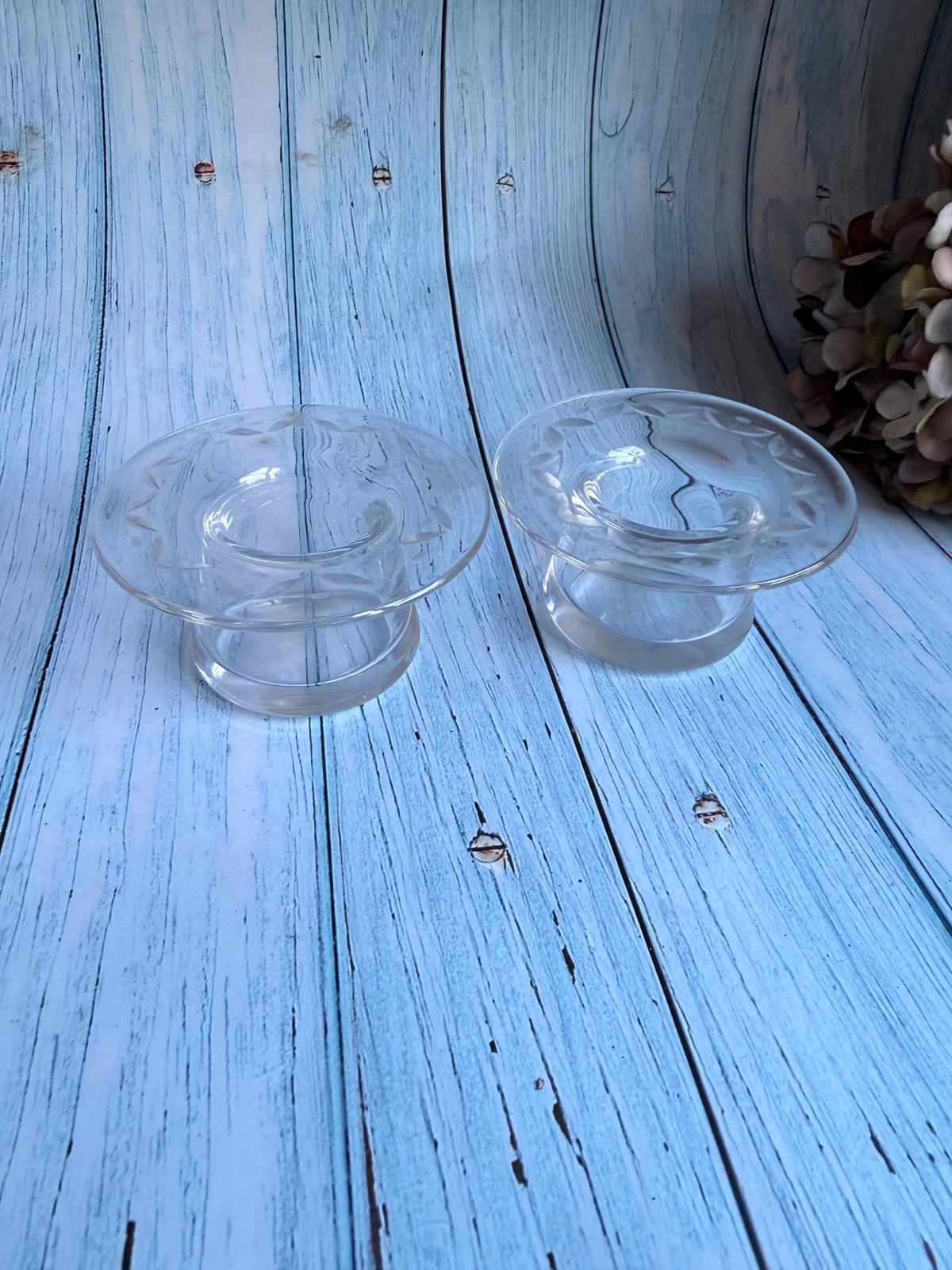Pair of Etched Glass Stuart Crystal Candle Holders