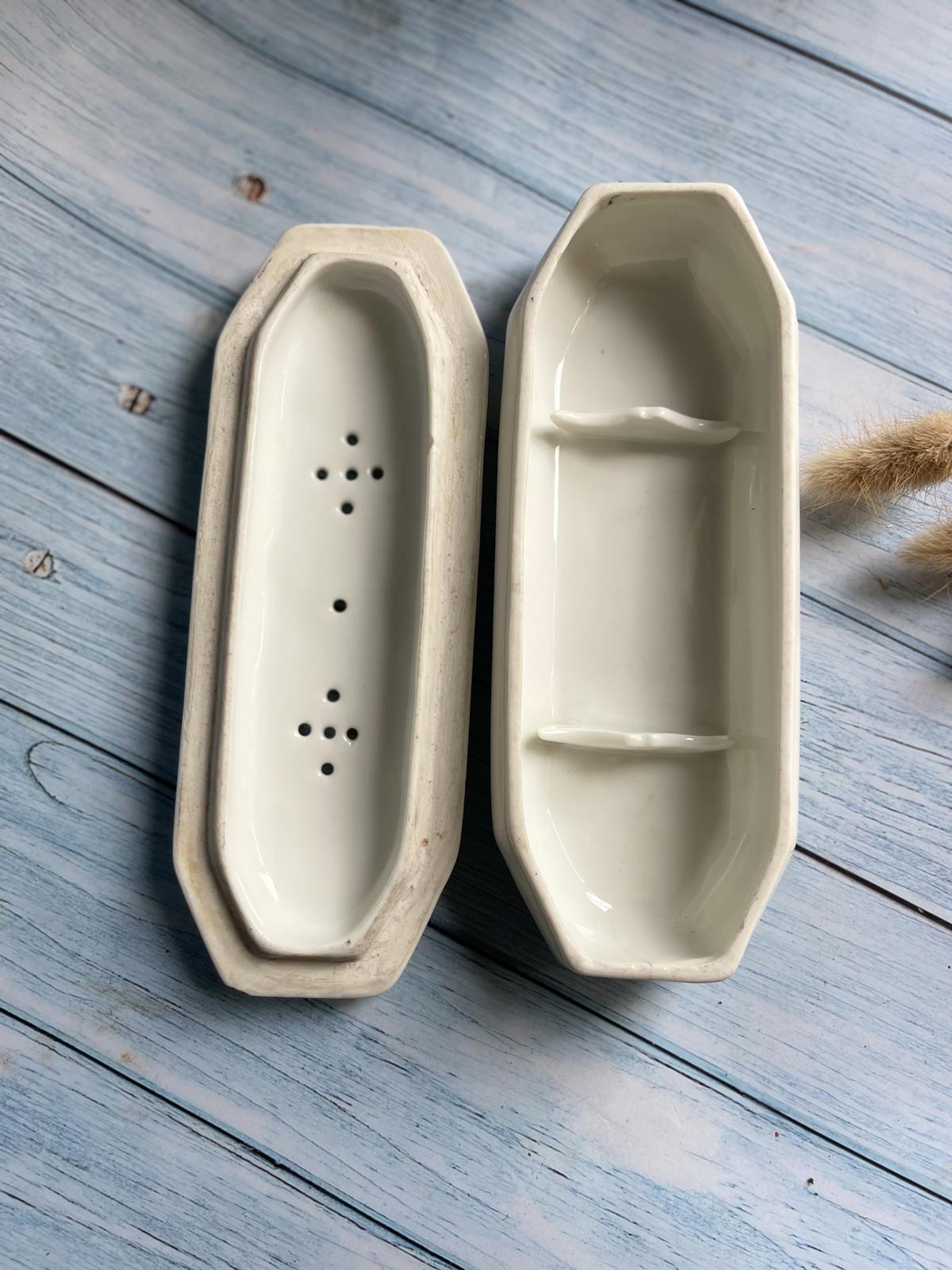 Antique French Ironstone Razor Pot with Lid – White – Bathroom Storage