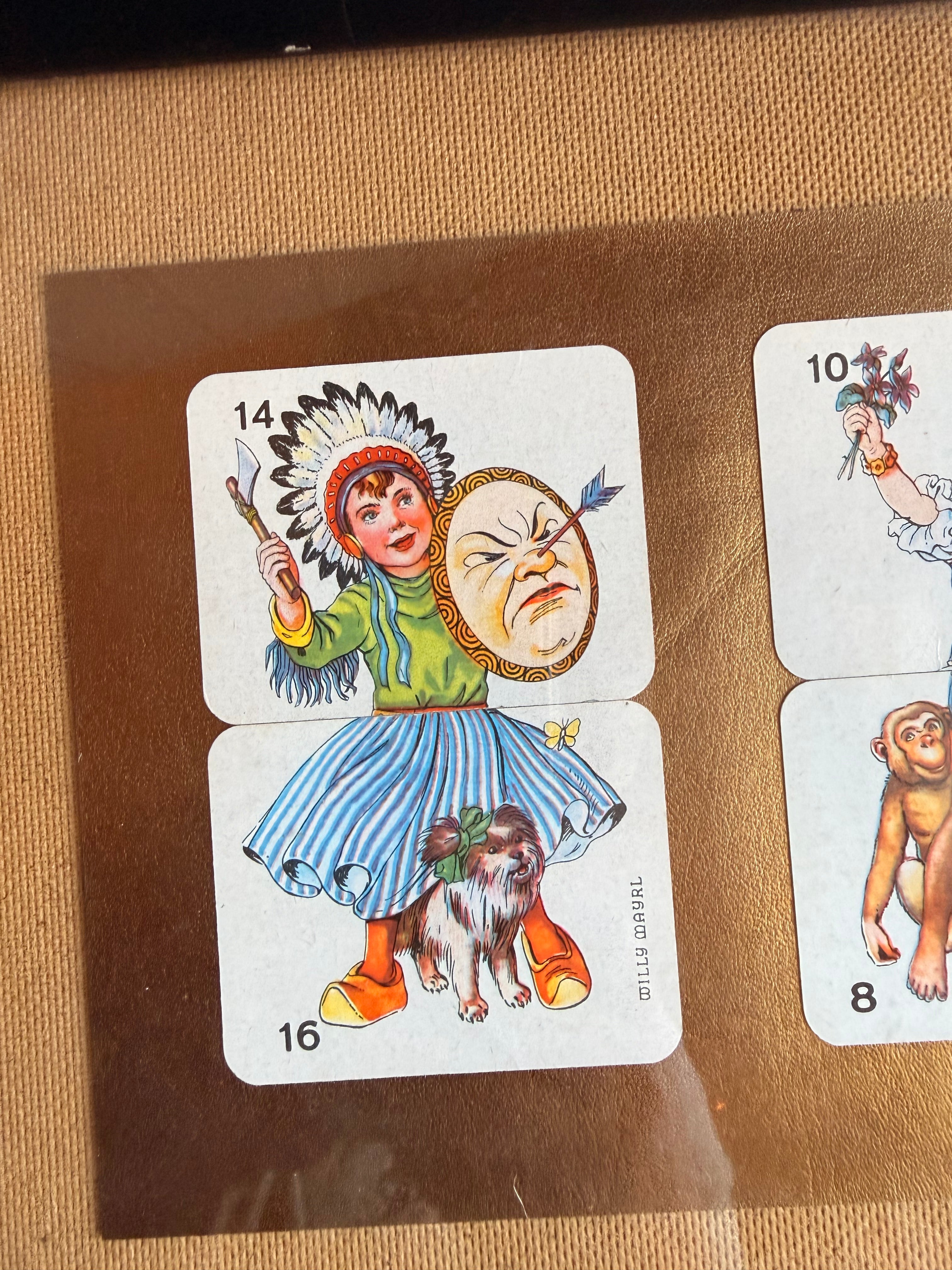 Framed Pair of Vintage Top and Tail Willy Mayrl Playing Cards