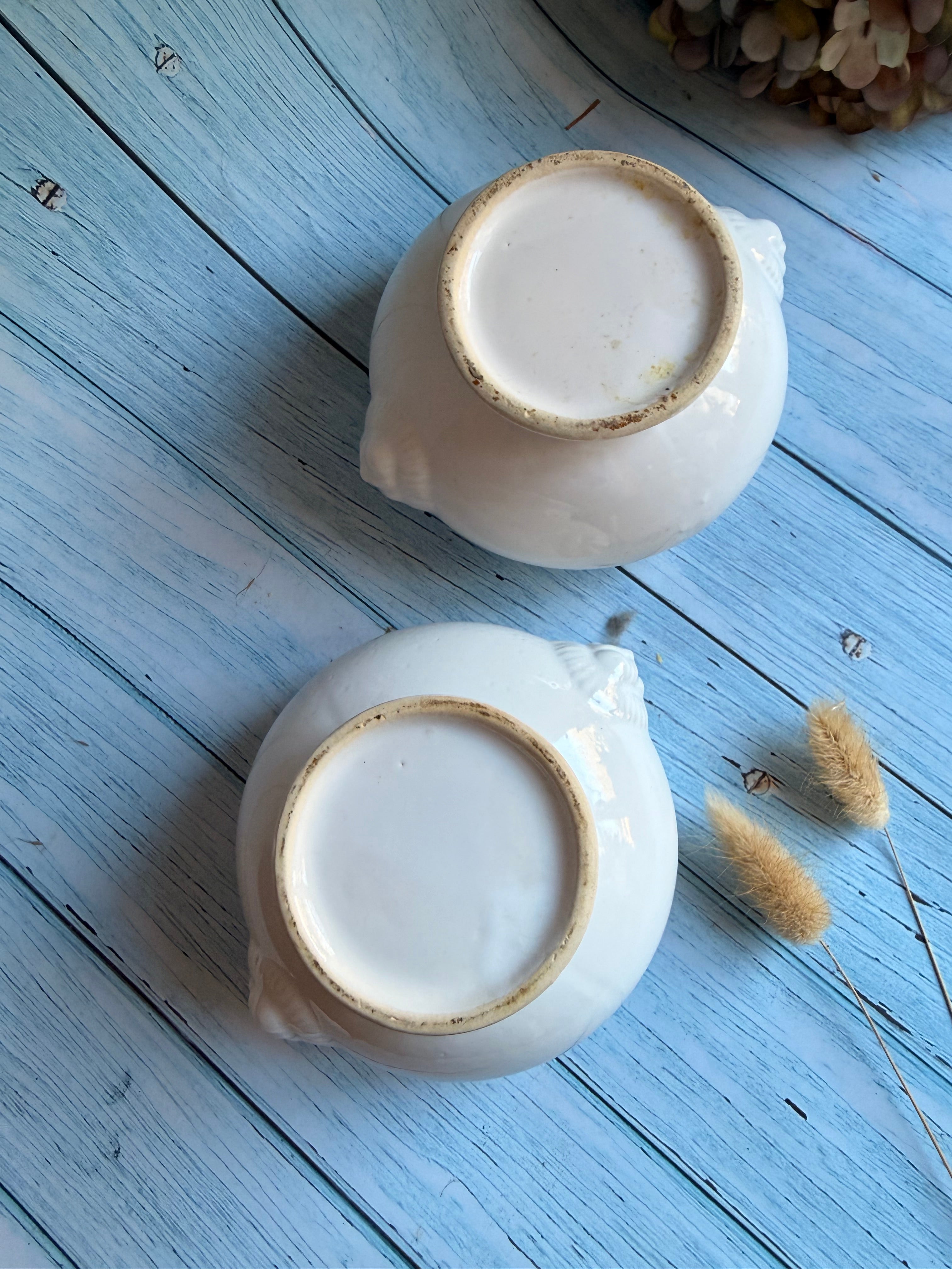 Pair of Vintage French Lion Head Soup Bowls