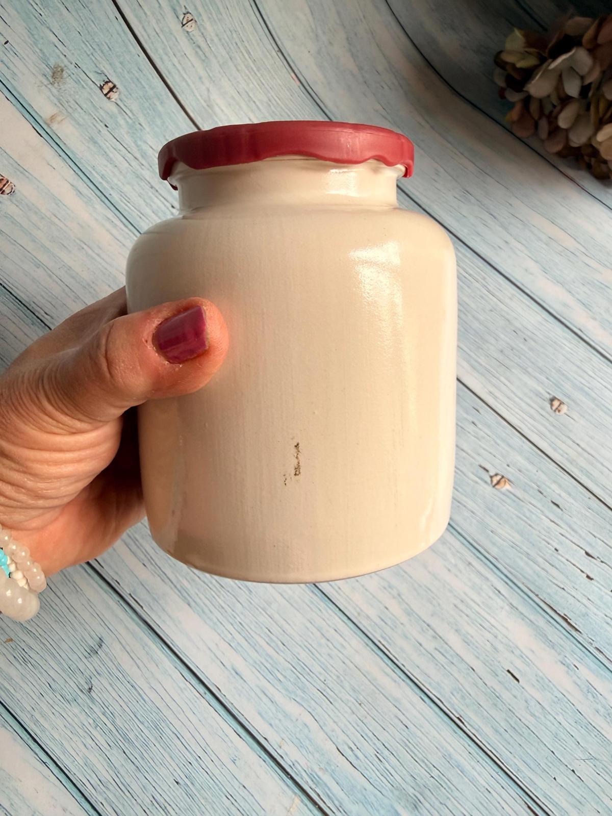 French Stoneware Moutarde du Temeraire Mustard Pot with Plastic Lid