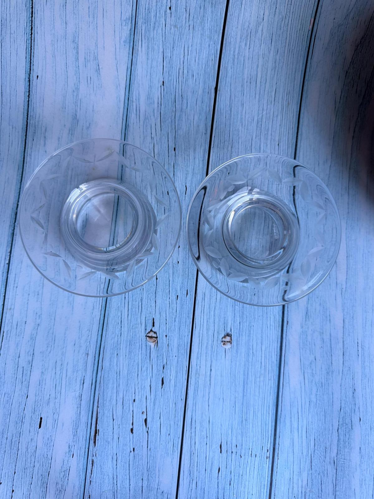 Pair of Etched Glass Stuart Crystal Candle Holders