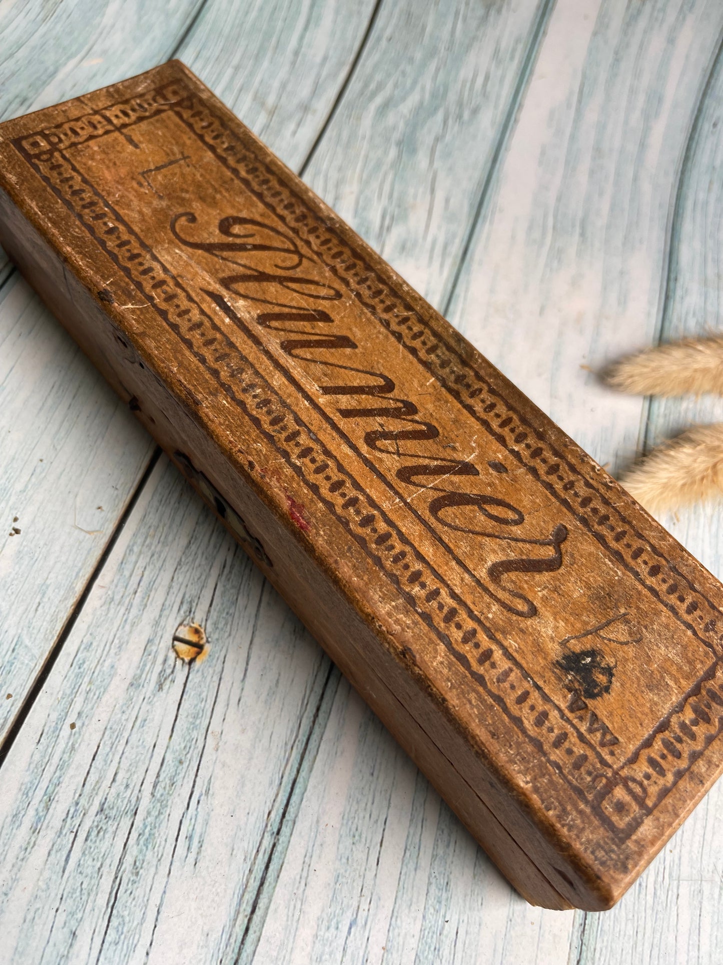 Antique French Plumier / Fountain Pen Wooden Box with Hinged Lid