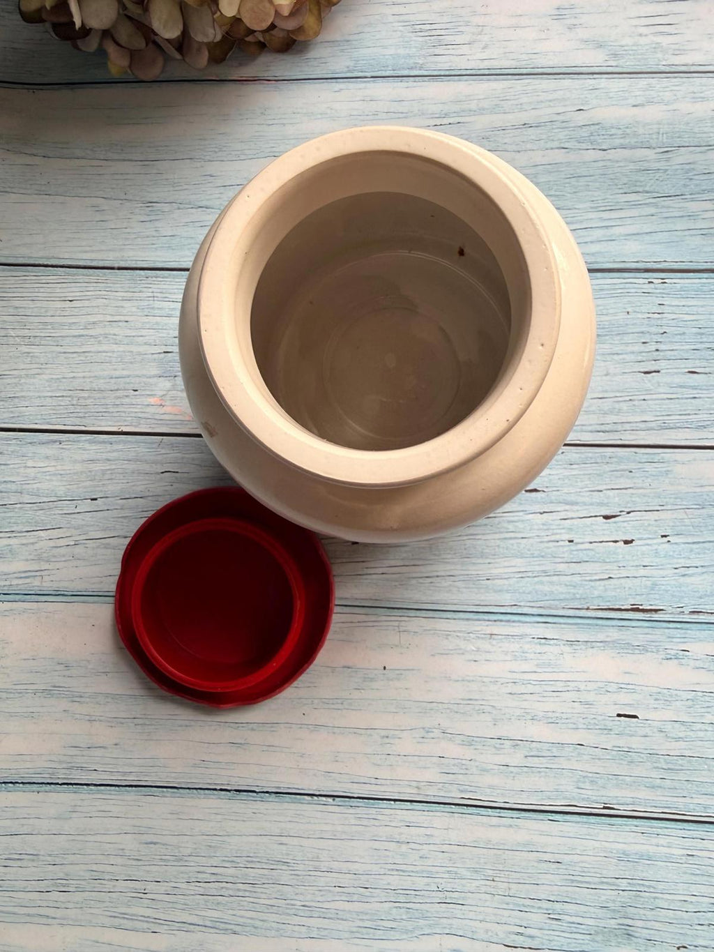 French Stoneware Moutarde du Temeraire Mustard Pot with Plastic Lid