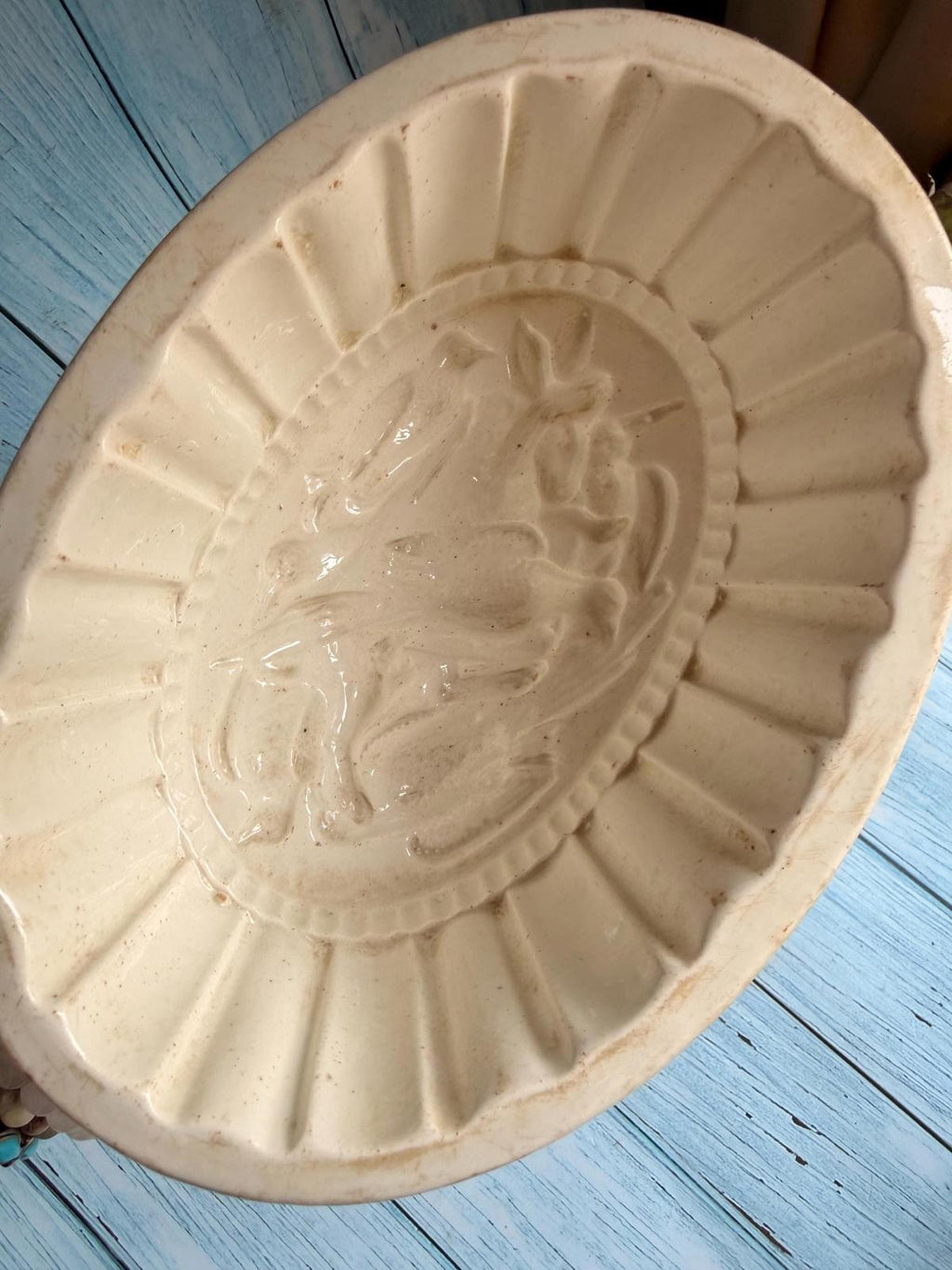 Victorian Copeland Creamware Jelly Mould or Mold with Exotic Bird Design