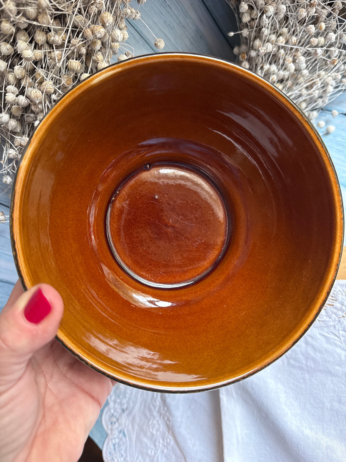 Studio Pottery Slip Glaze Mid Century Bowl / Retro Style Dish
