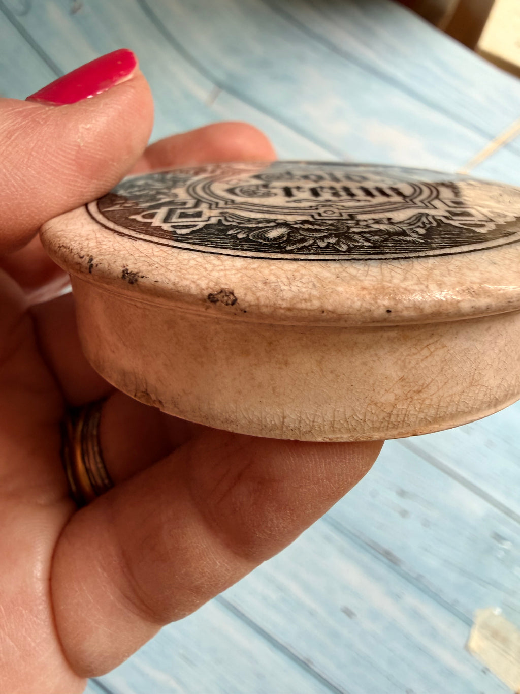Victorian Cold Cream Ironstone Ointment Pot Lid