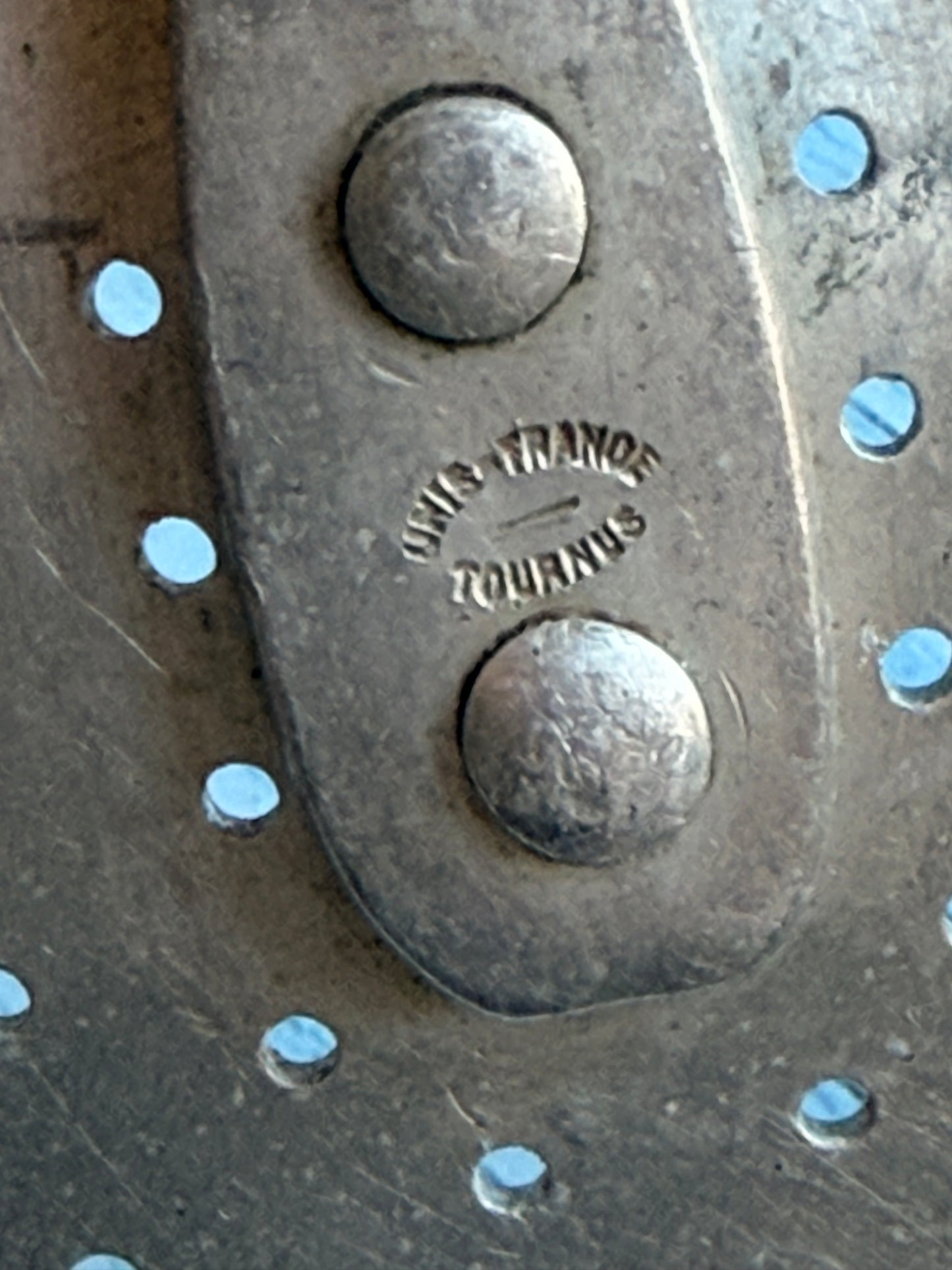 Vintage French 1950s Tournus Unis Strainer Spoon, Wood and Aluminium
