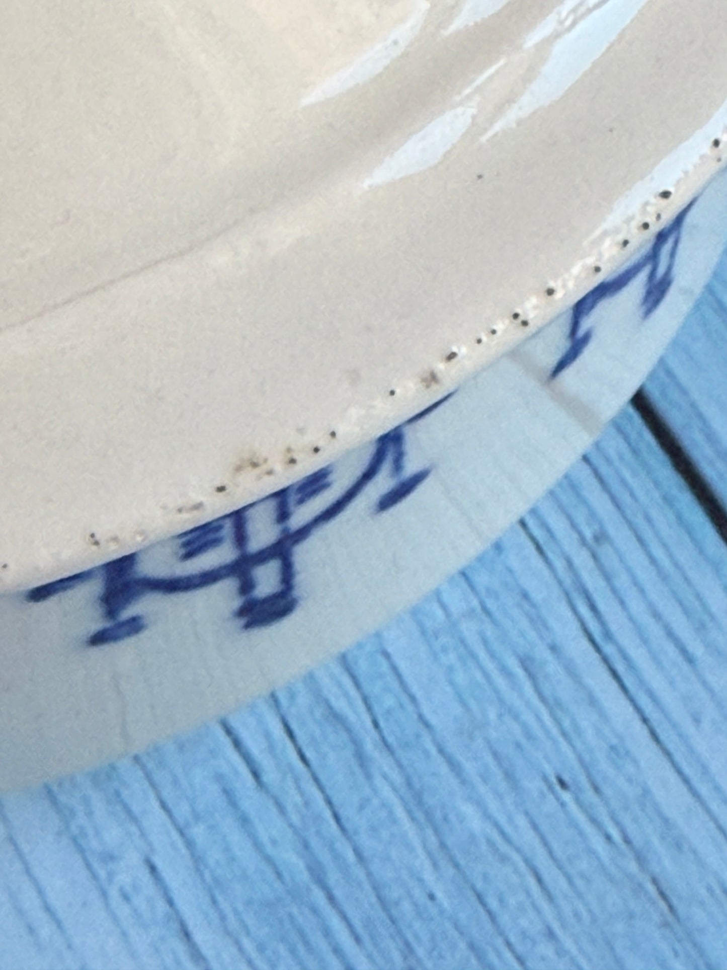 Small Antique French St Uze Soupier with Lid - Blue and White Transferware