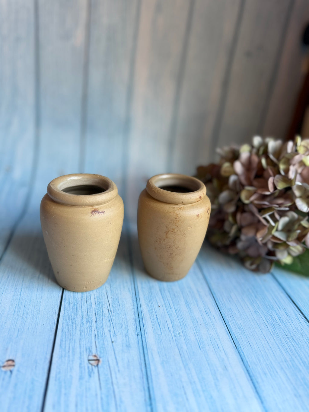 Pair of Antique Meadow Cream Stoneware Jar / Pots