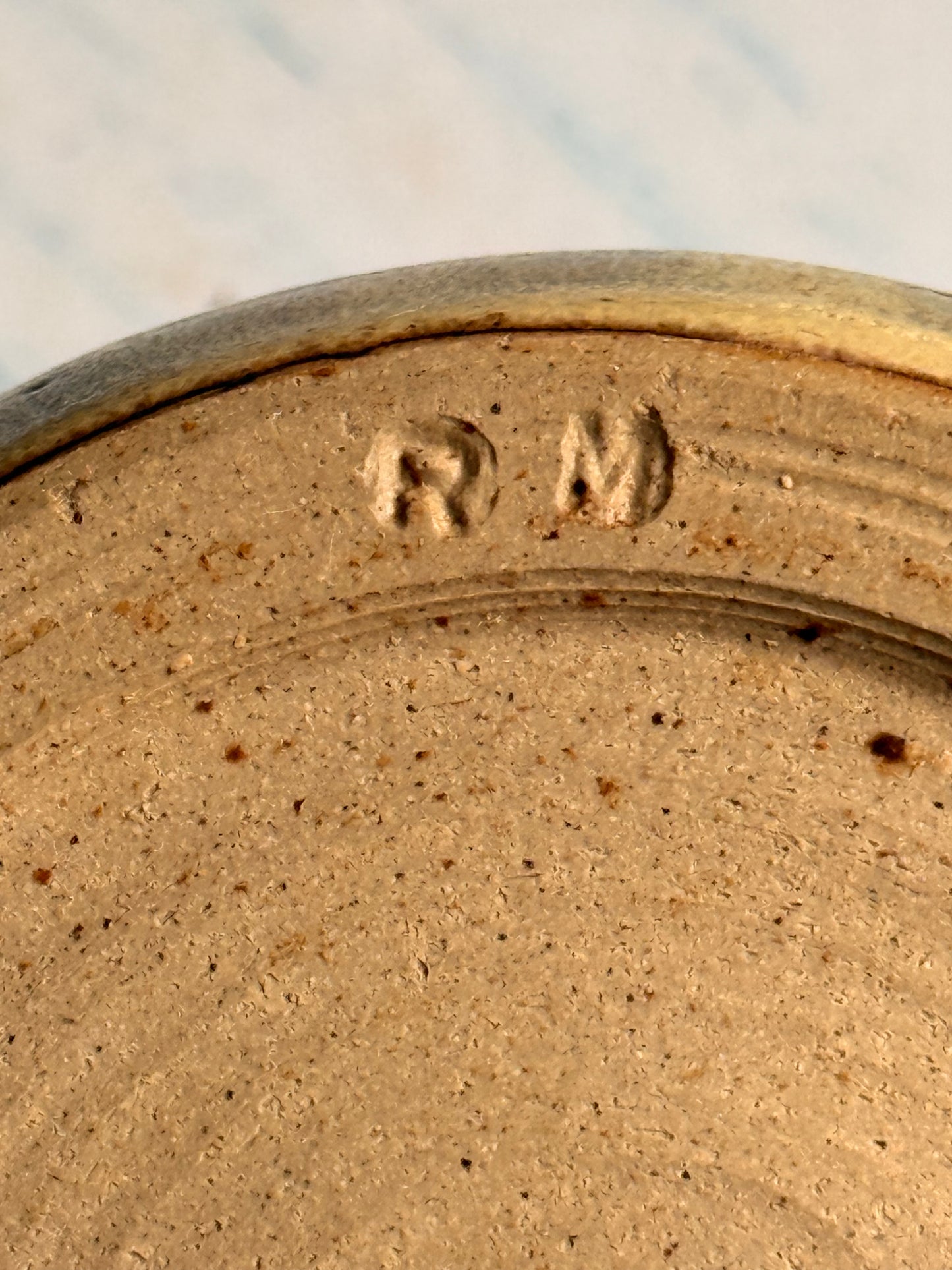 Studio Pottery Vase Marked to the Base RM Slip Glaze Decorated