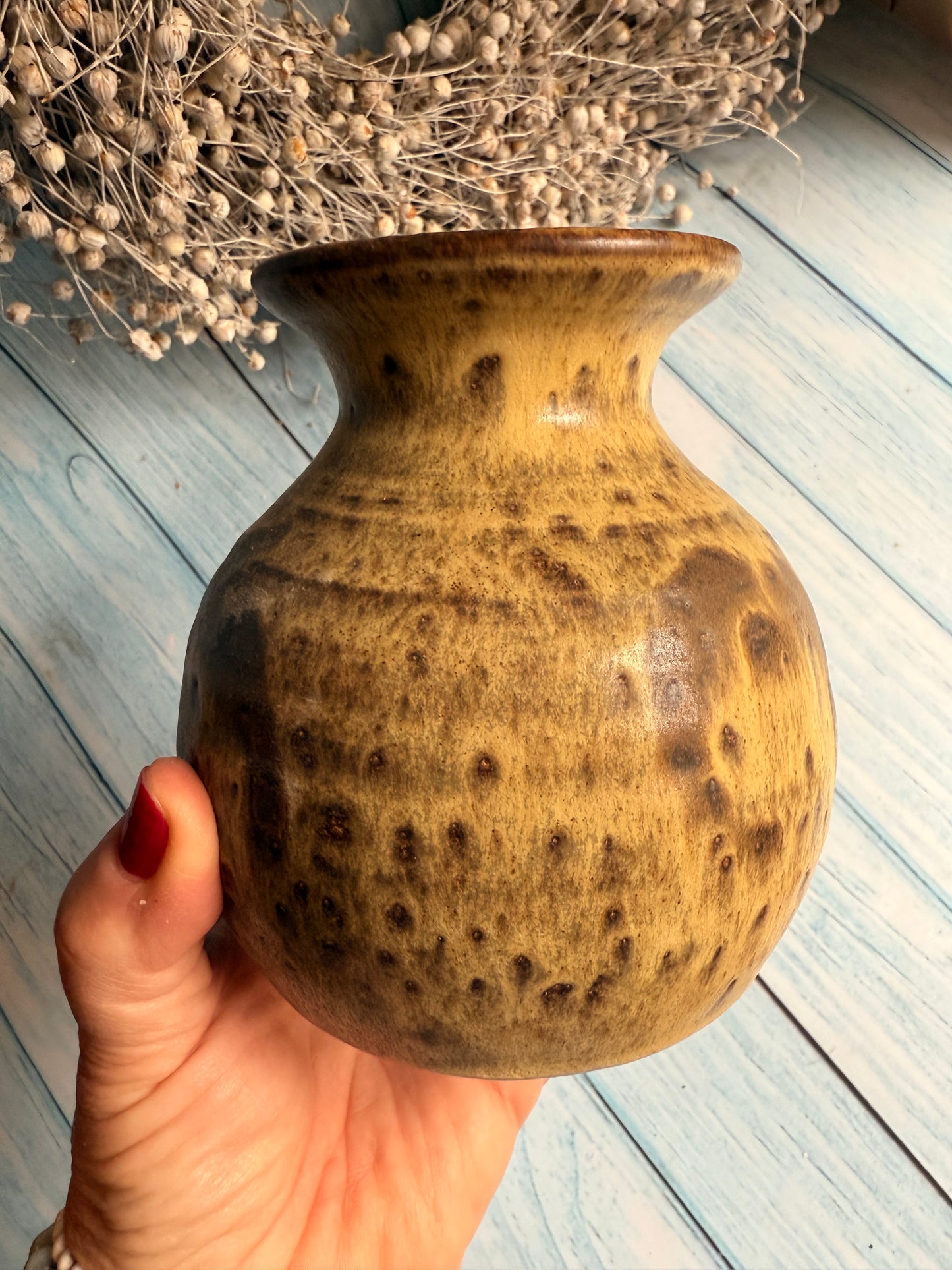 Studio Pottery Vase Marked to the Base RM Slip Glaze Decorated