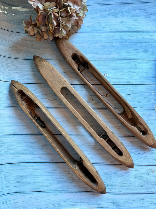 Set of Three Antique French Wooden Weaving Loom Shuttles