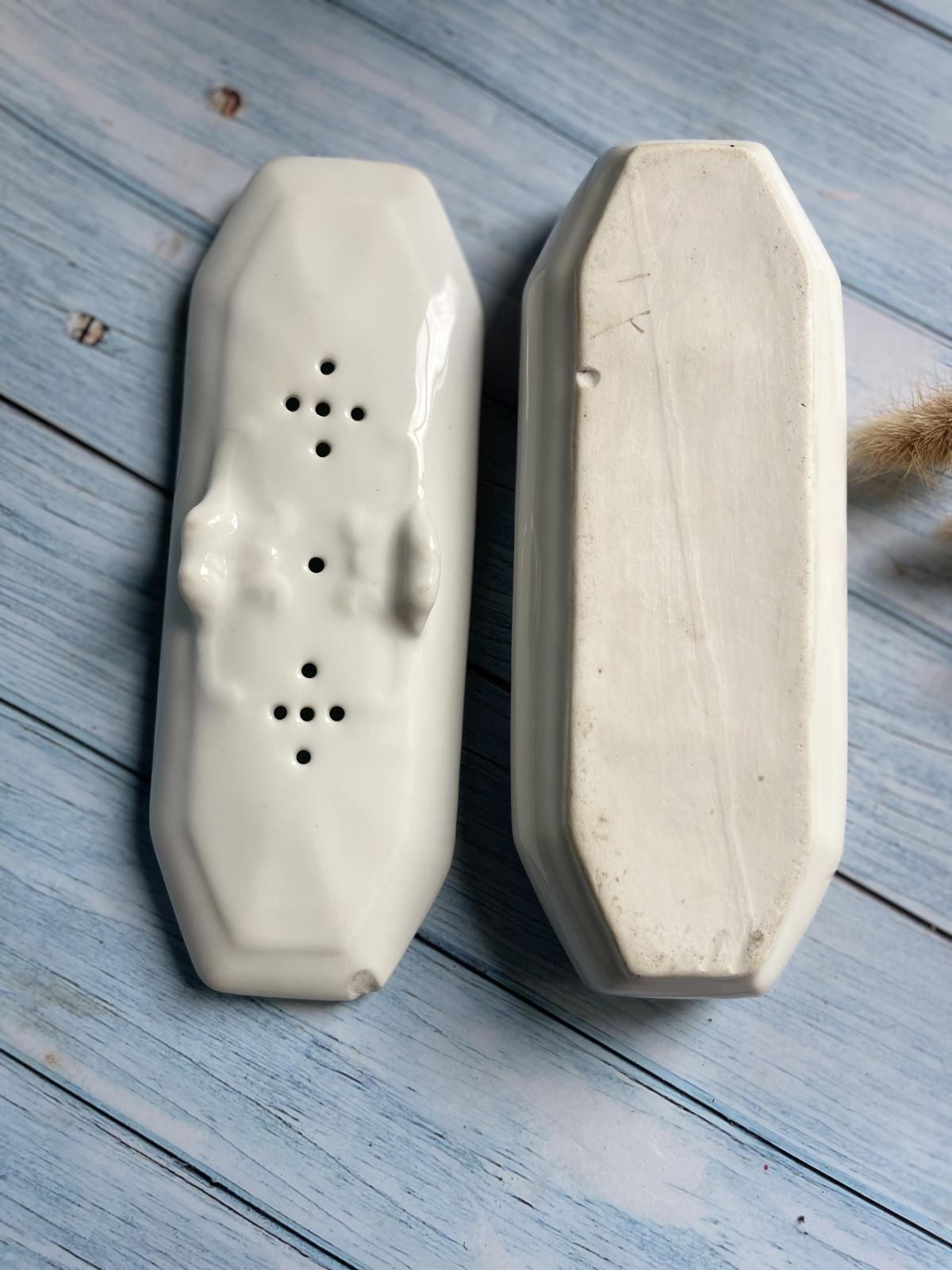Antique French Ironstone Razor Pot with Lid – White – Bathroom Storage