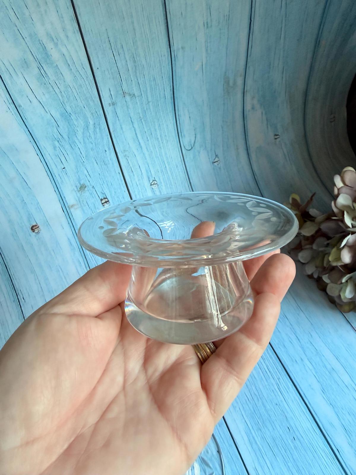 Pair of Etched Glass Stuart Crystal Candle Holders