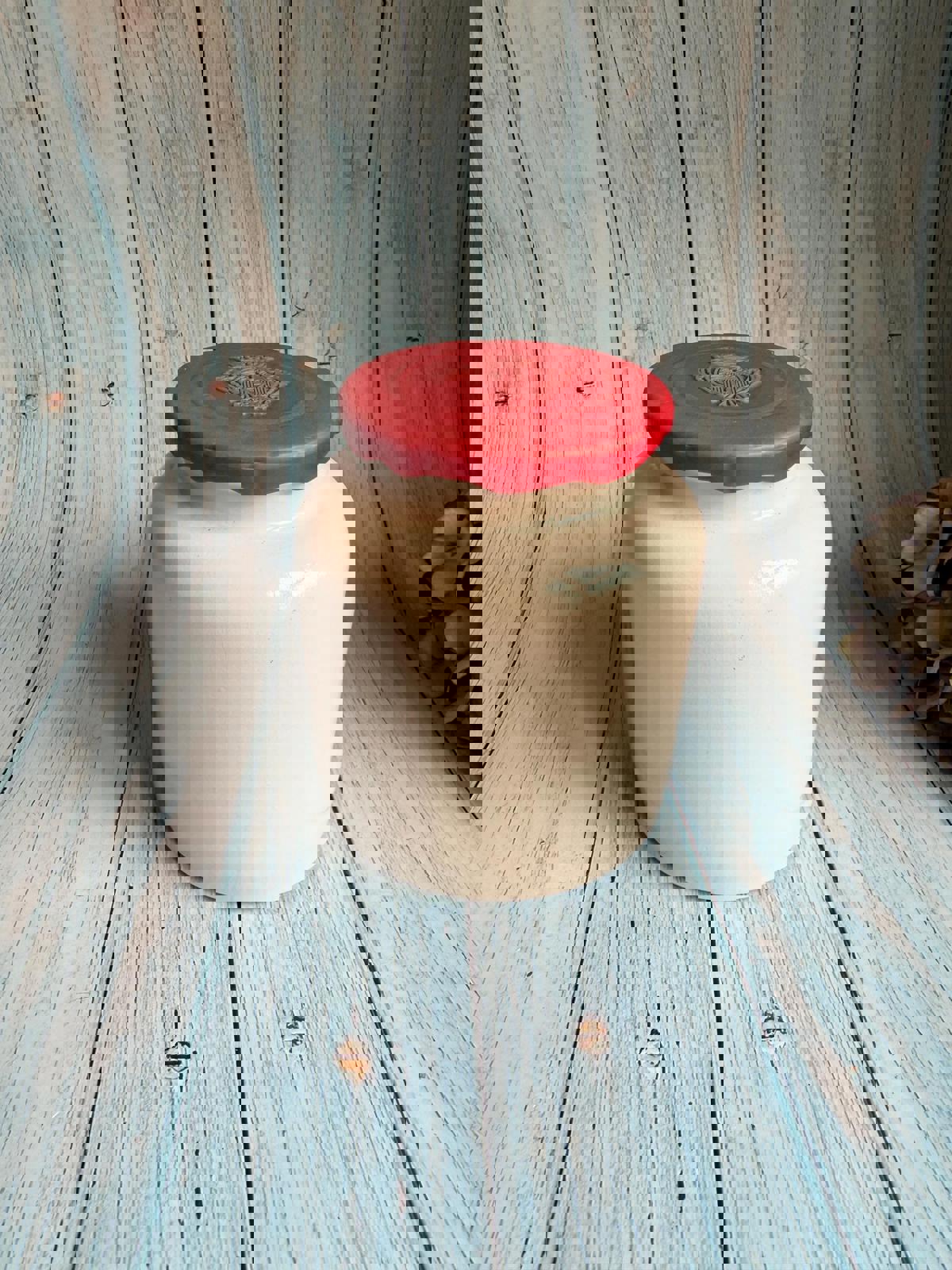 French Stoneware Moutarde du Temeraire Mustard Pot with Plastic Lid