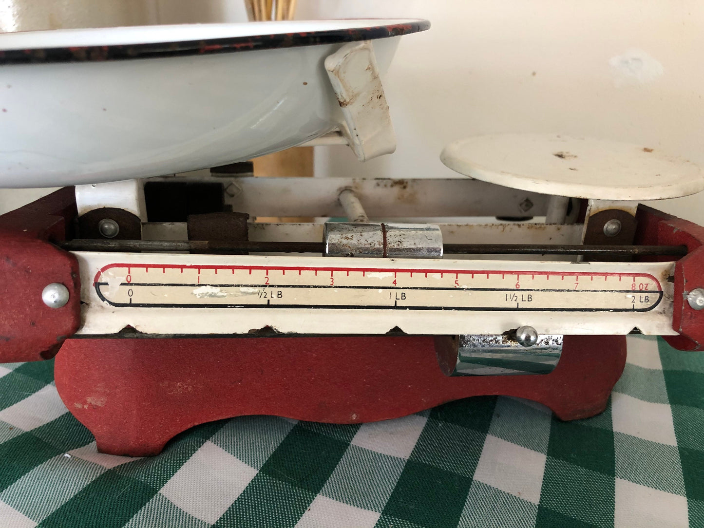 Mid-Century Beam Balance Kitchen Weighing Scales with Enamel Dish