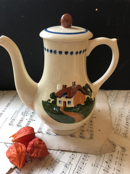 Vintage Dartmouth Pottery Teapot: Devon Motto Ware, Cottage Motif