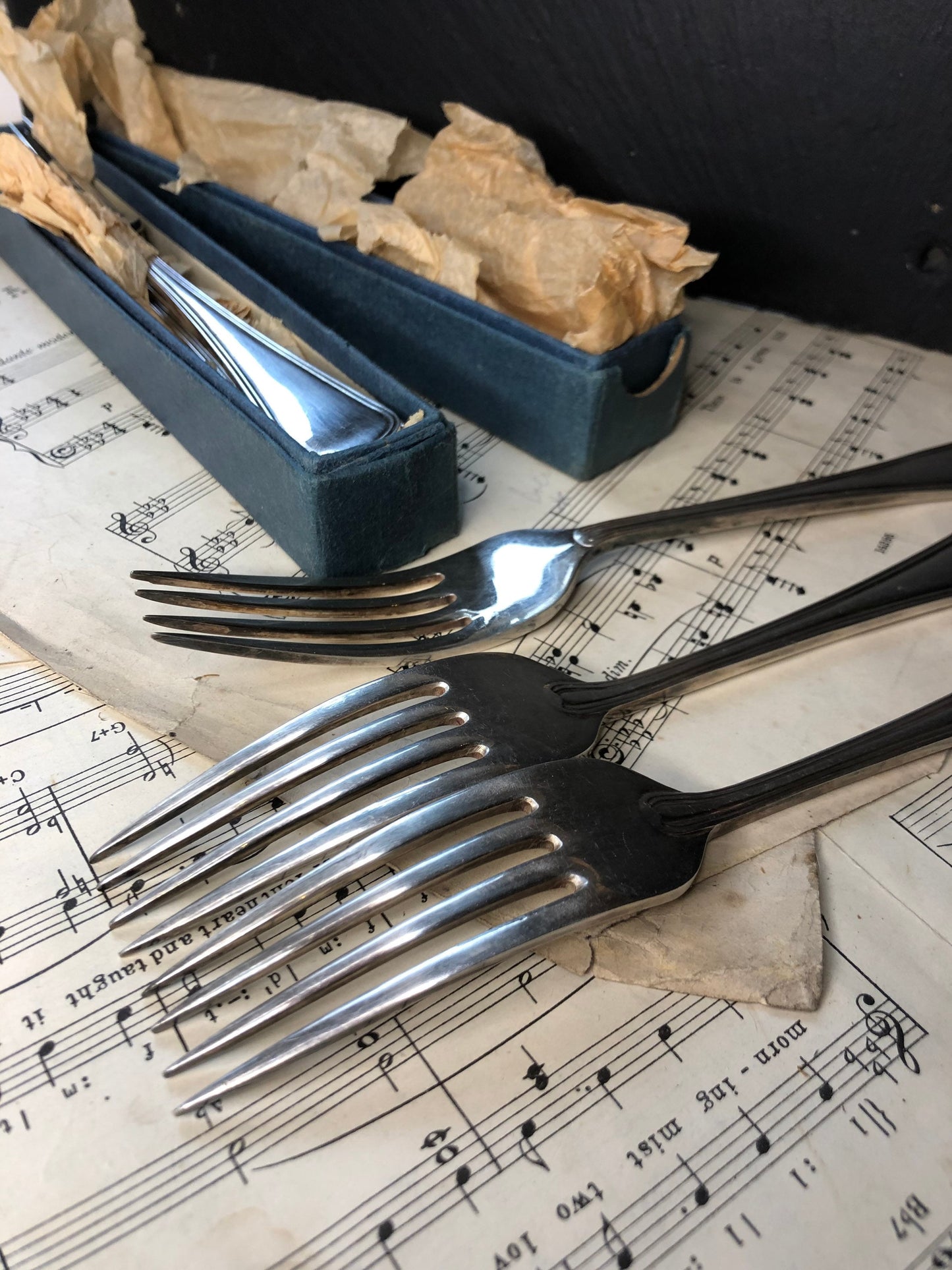 Set of Six Silver Plated EPNS A1 Forks in Two Original Blue Cardboard Boxes Marked 43